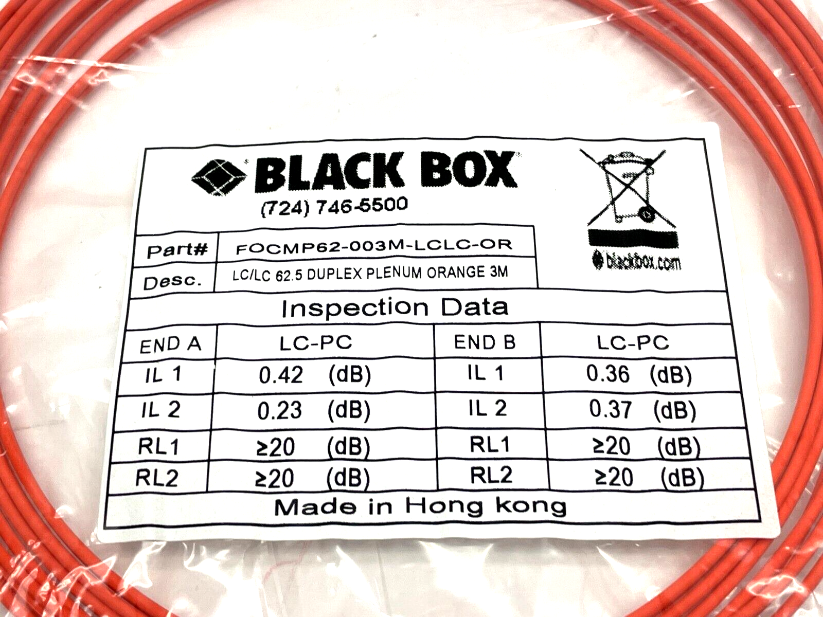 Black Box FOCMP62-003M-LCLC-OR Fiber Patch Cable 3m Length - Maverick Industrial Sales
