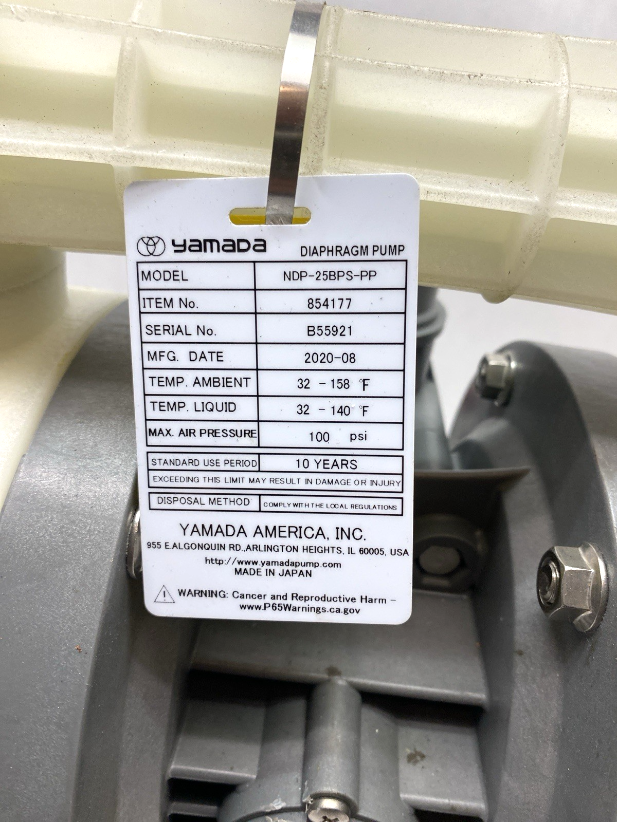 Yamada 854177 Diaphragm Pump NDP-25BPS-PP - Maverick Industrial Sales