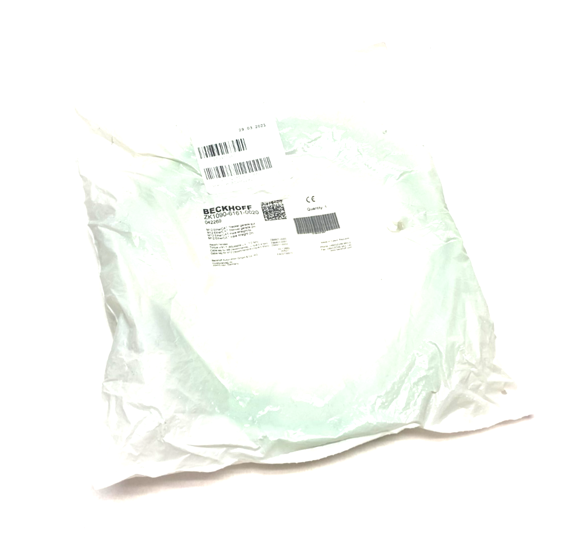 Beckhoff ZK1090-6161-0020 Double Ended EtherCAT Cable M12 to M12 4-Pin 042269 - Maverick Industrial Sales