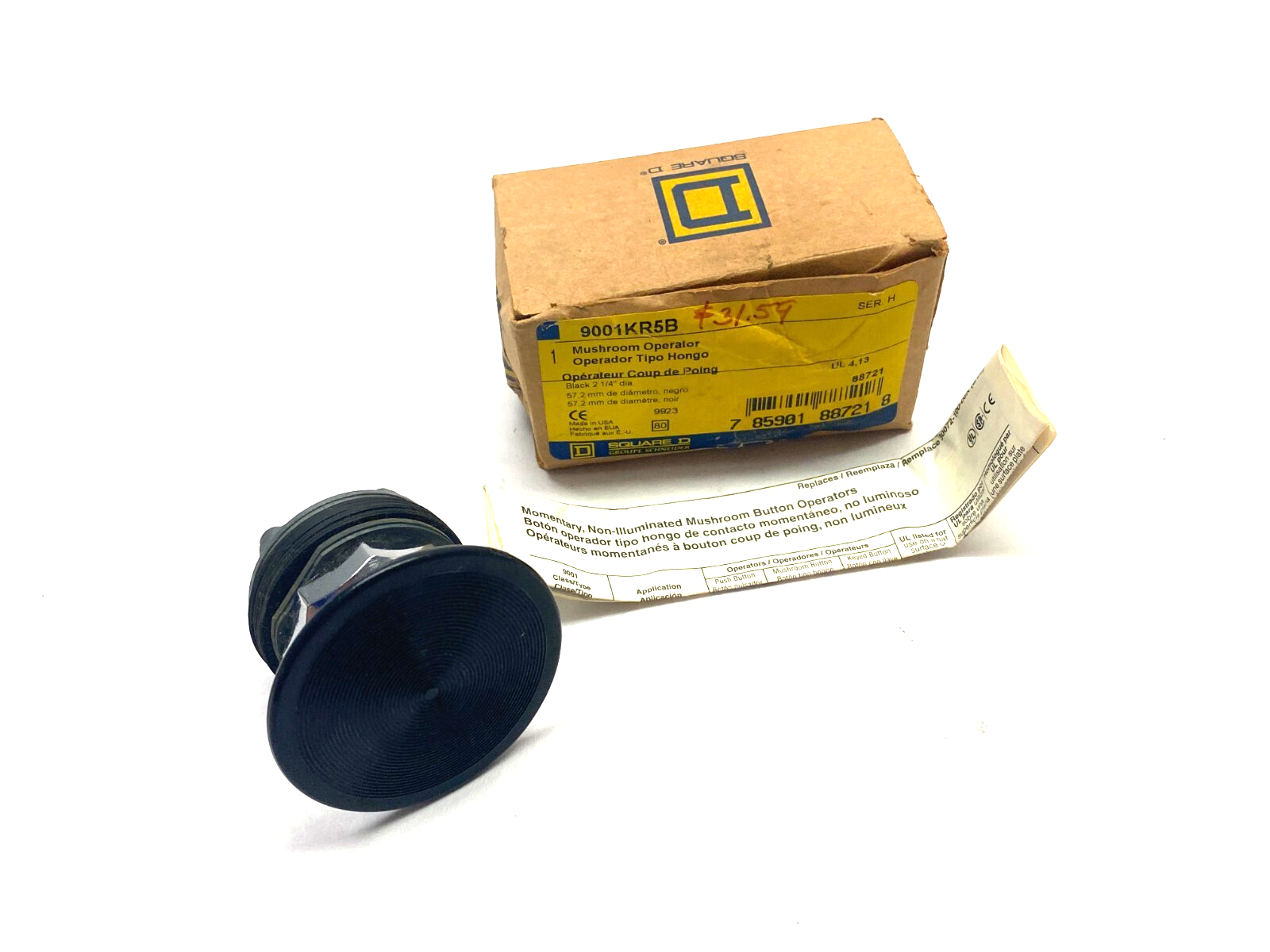 Square D 9001KR5B Mushroom Head Operator Pushbutton Black 2-1/4" Dia. - Maverick Industrial Sales