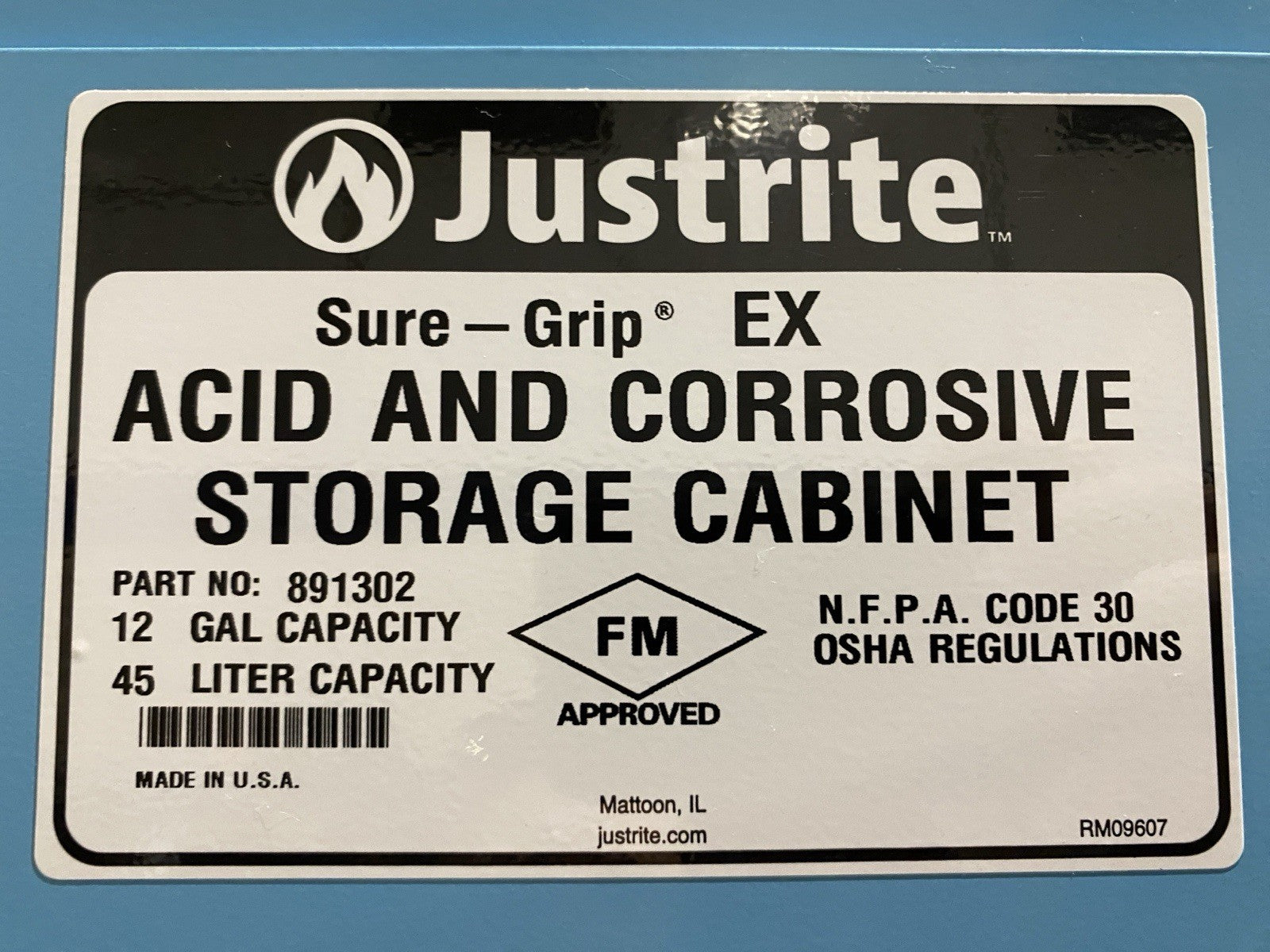 Justrite 891392 Sure-Grip EX Acid and Corrosive Storage Cabinet 12 GAL / 45L - Maverick Industrial Sales
