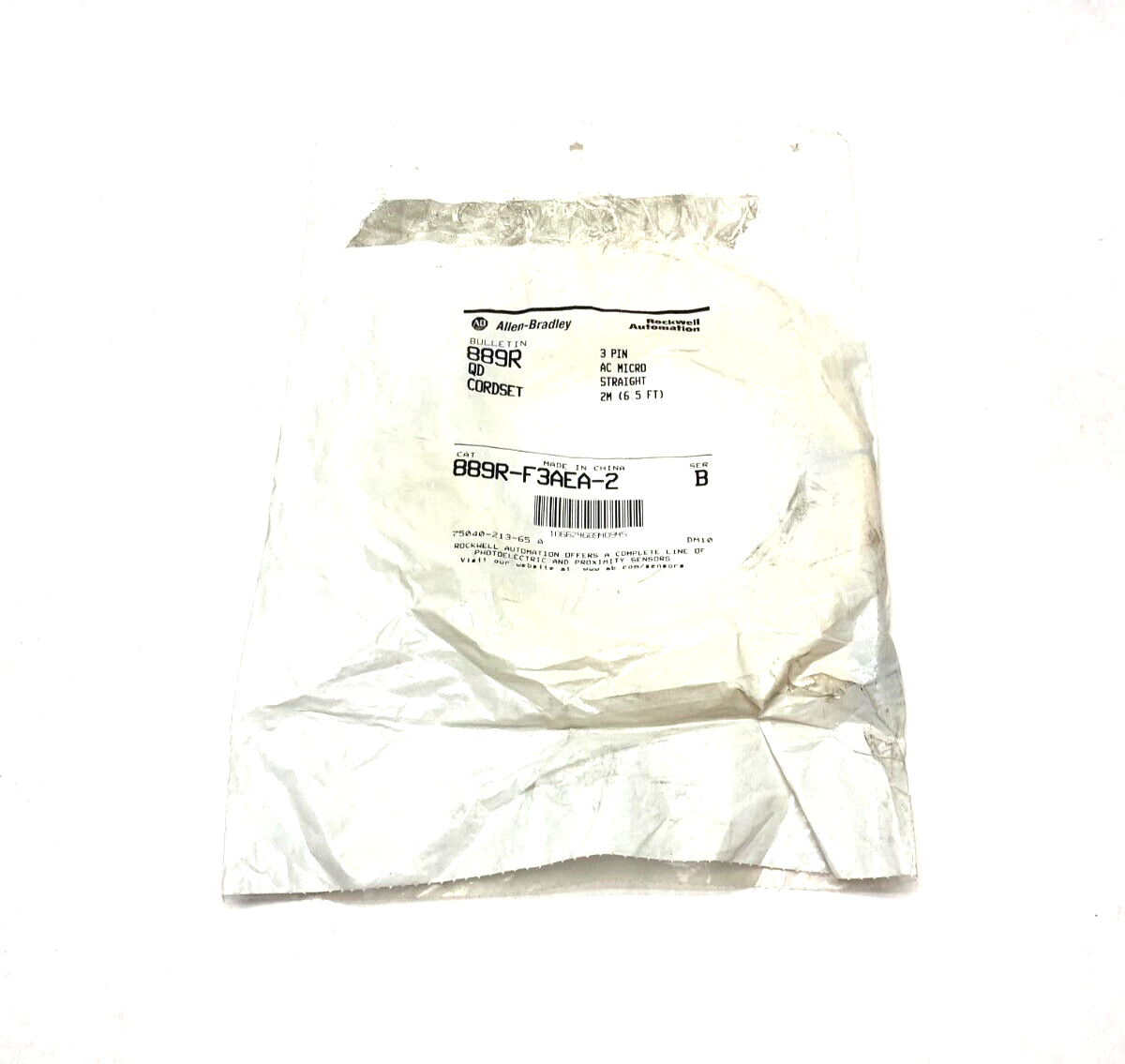 Allen Bradley 889R-F3AEA-2 Ser. B Straight AC Micro Cordset 3-Pin Female 2m - Maverick Industrial Sales
