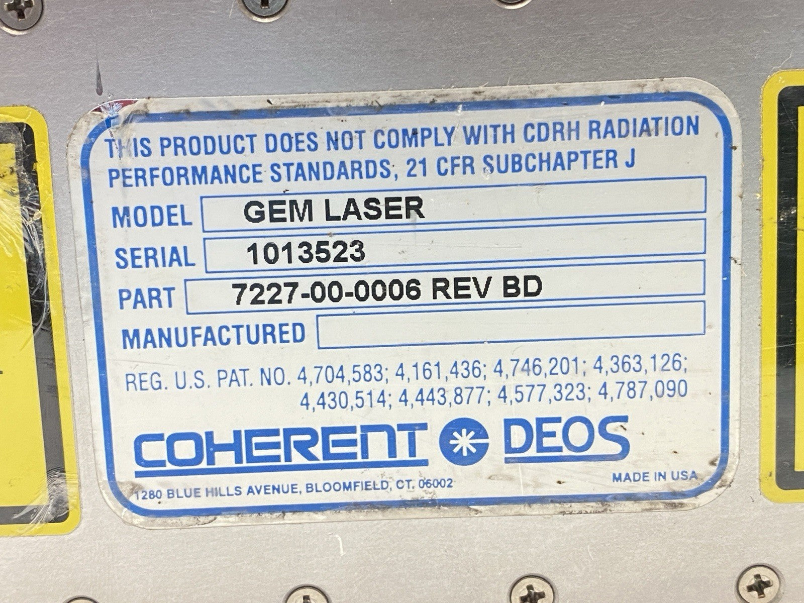 7227-00-0006 | Coherent Rev BD Gem Laser Industrial CO2 Laser Head - For parts or not working - Maverick Industrial Sales