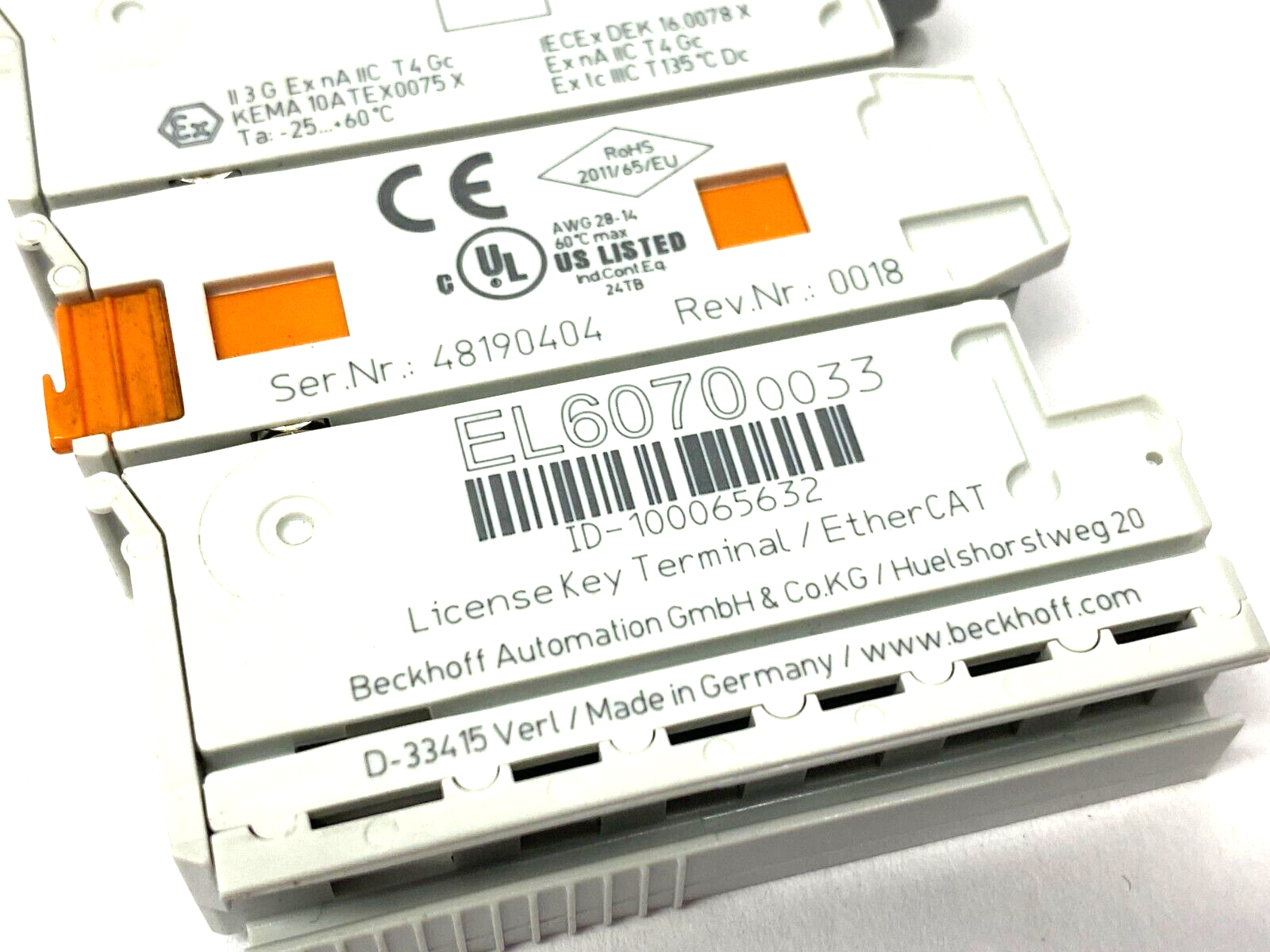 Beckhoff EL6070-0033 EtherCAT License Key Terminal Rev. 0018 - Maverick Industrial Sales