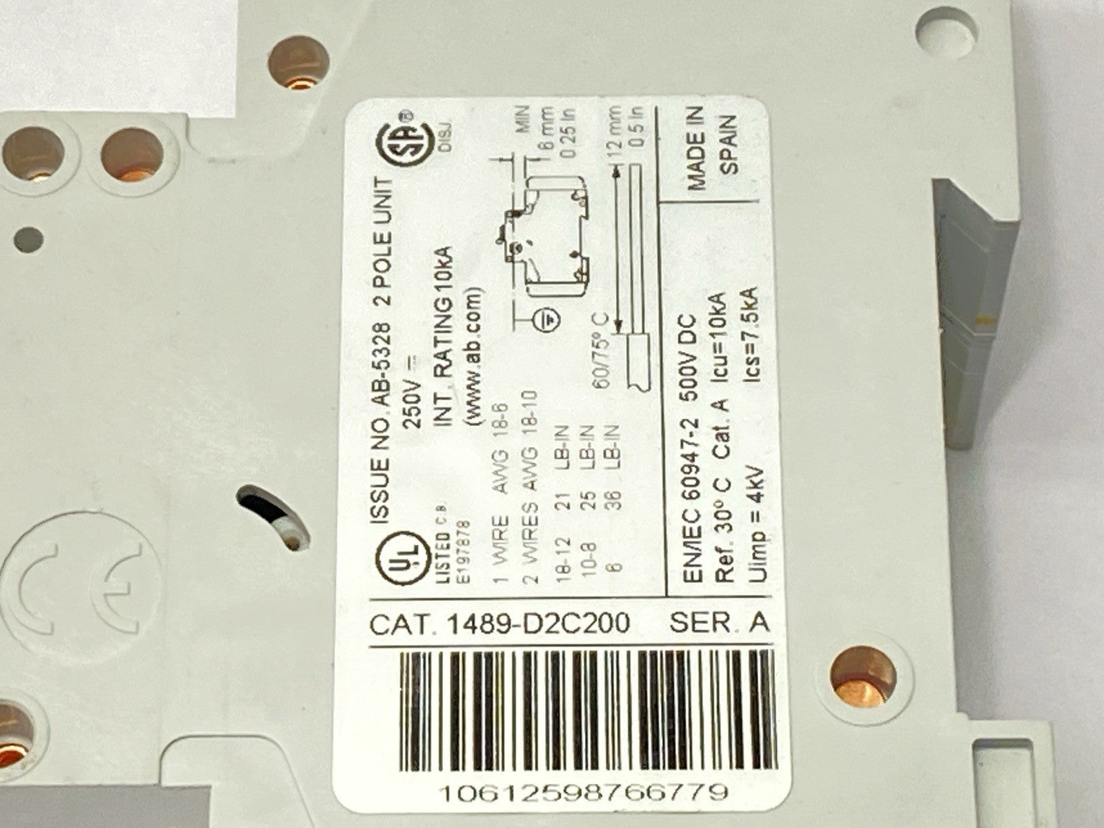 Allen Bradley 1489-D2C200 Ser A Miniature Circuit Breaker 2-Pole 20A 250V - Maverick Industrial Sales