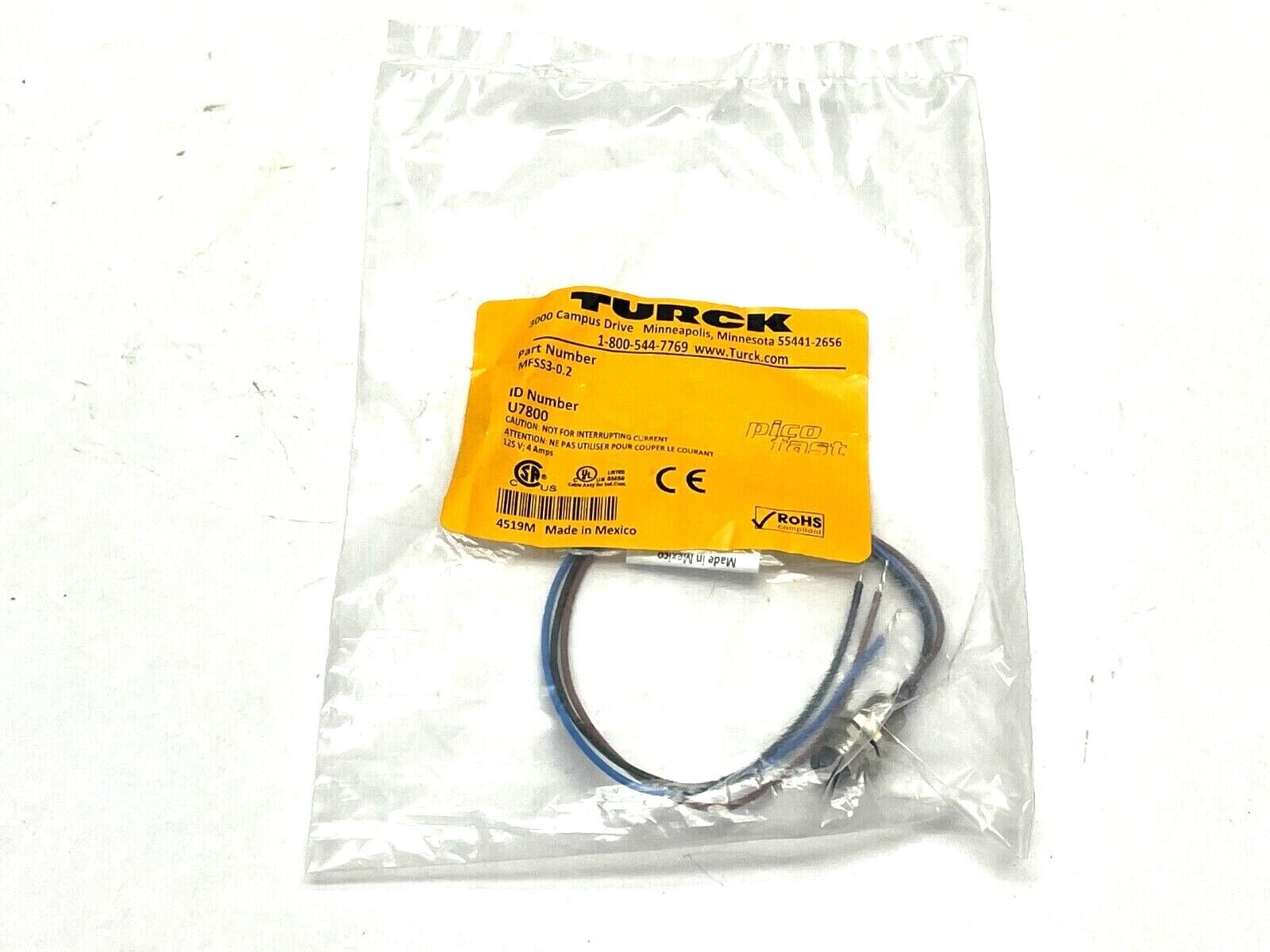 Turck MFSS3-0.2 Actuator and Sensor Receptacle U7800 - Maverick Industrial Sales