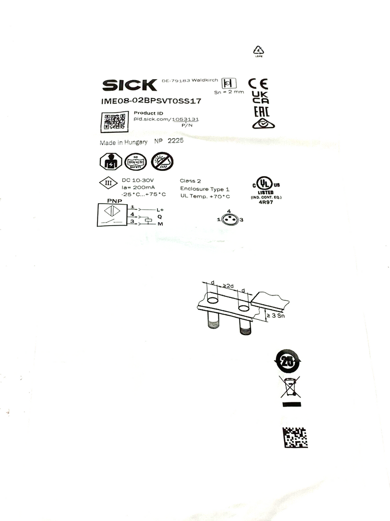 Sick IME08-02BPSVT0SS17 Inductive Proximity Sensor M8 3-Pin 2mm 1053131 - Maverick Industrial Sales