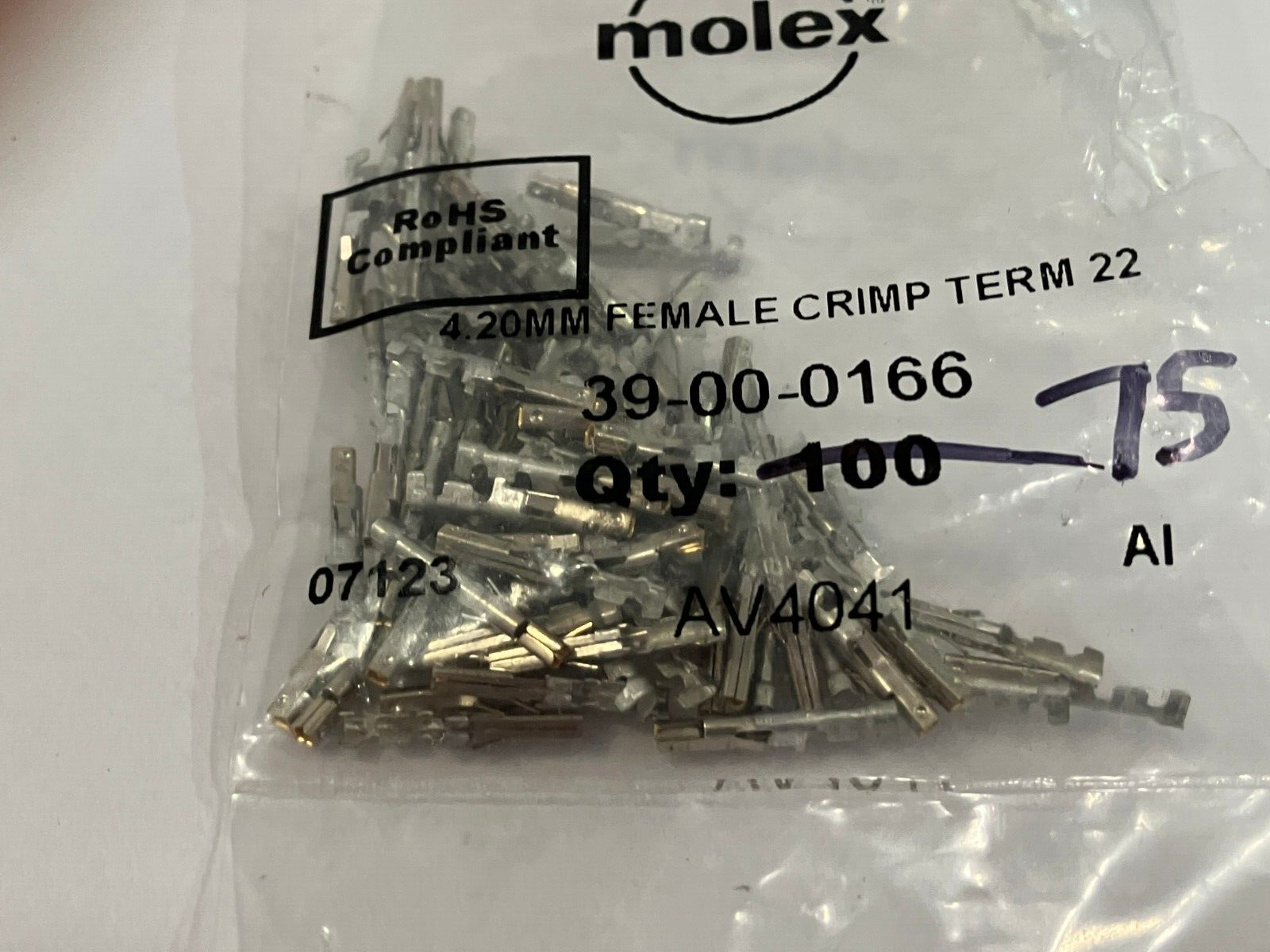 Waldom 39-00-0166 Female Crimp Terminal 4.20mm PKG OF 75 - Maverick Industrial Sales