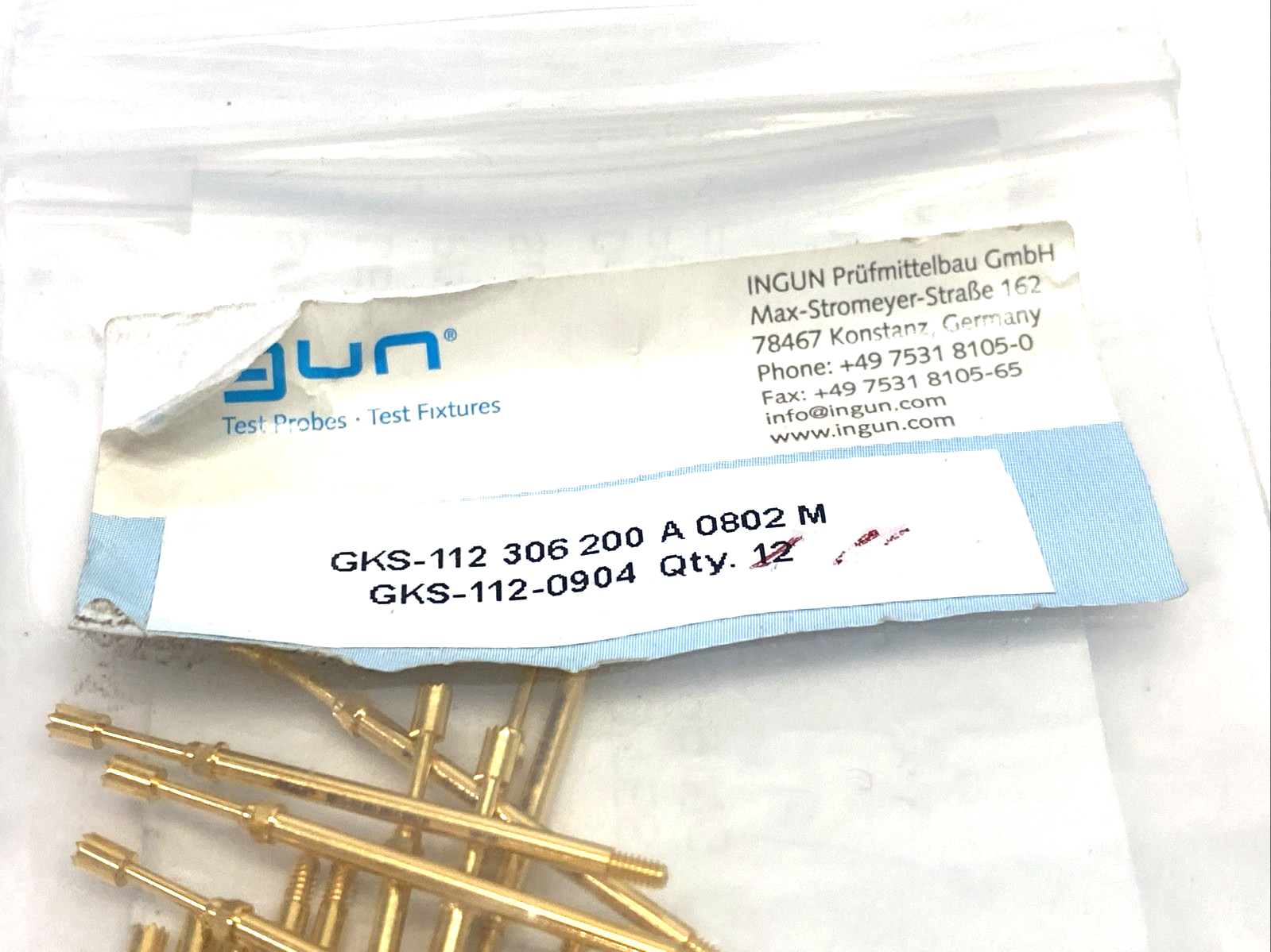 Ingun GKS-112 306 200 A 0802 M Spring Loaded Test Probe GKS-112-0904 LOT OF 16 - Maverick Industrial Sales
