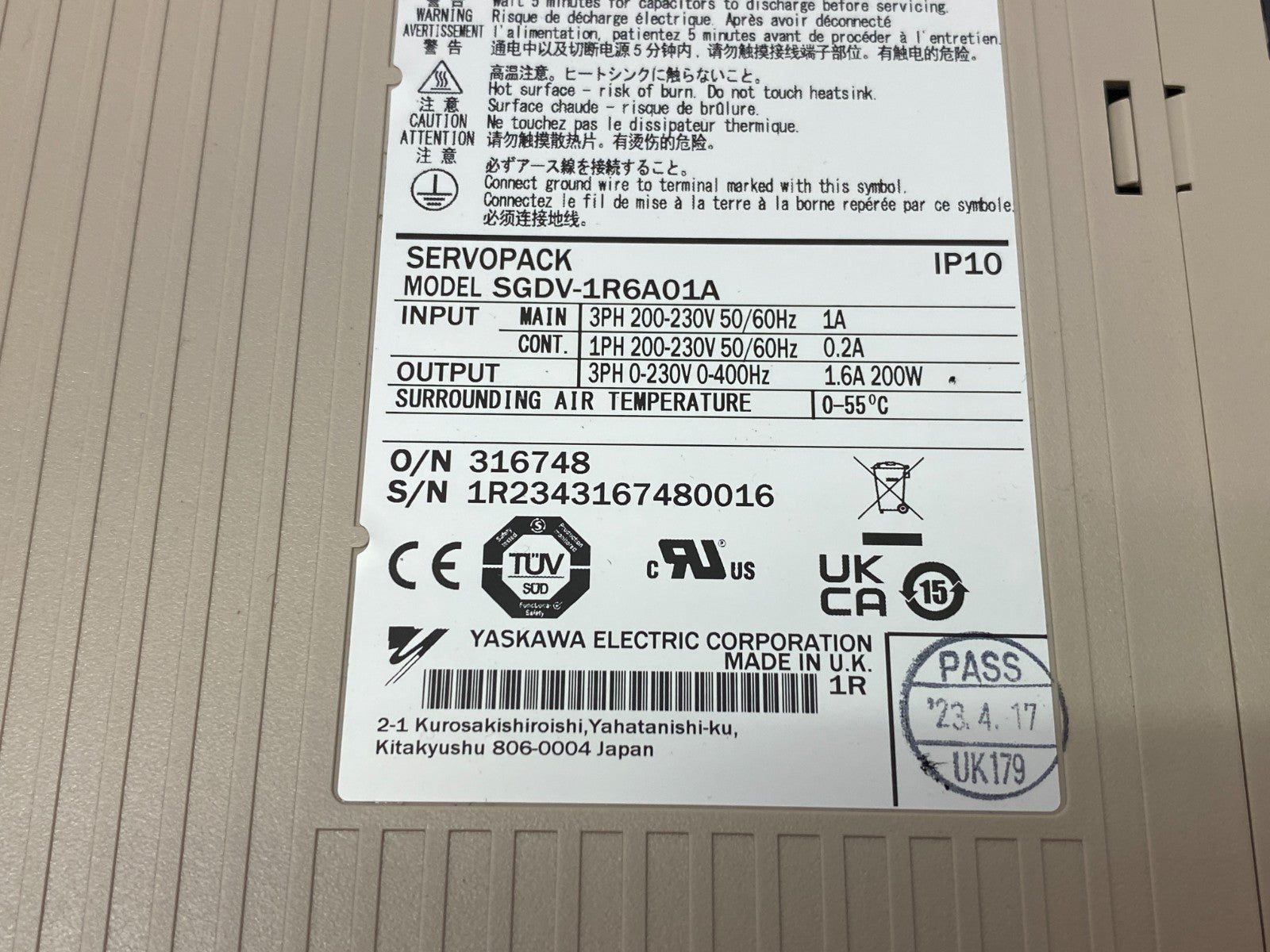 Yaskawa SGDV-1R6A01A Sigma-5 Servopack Amplifier - Maverick Industrial Sales