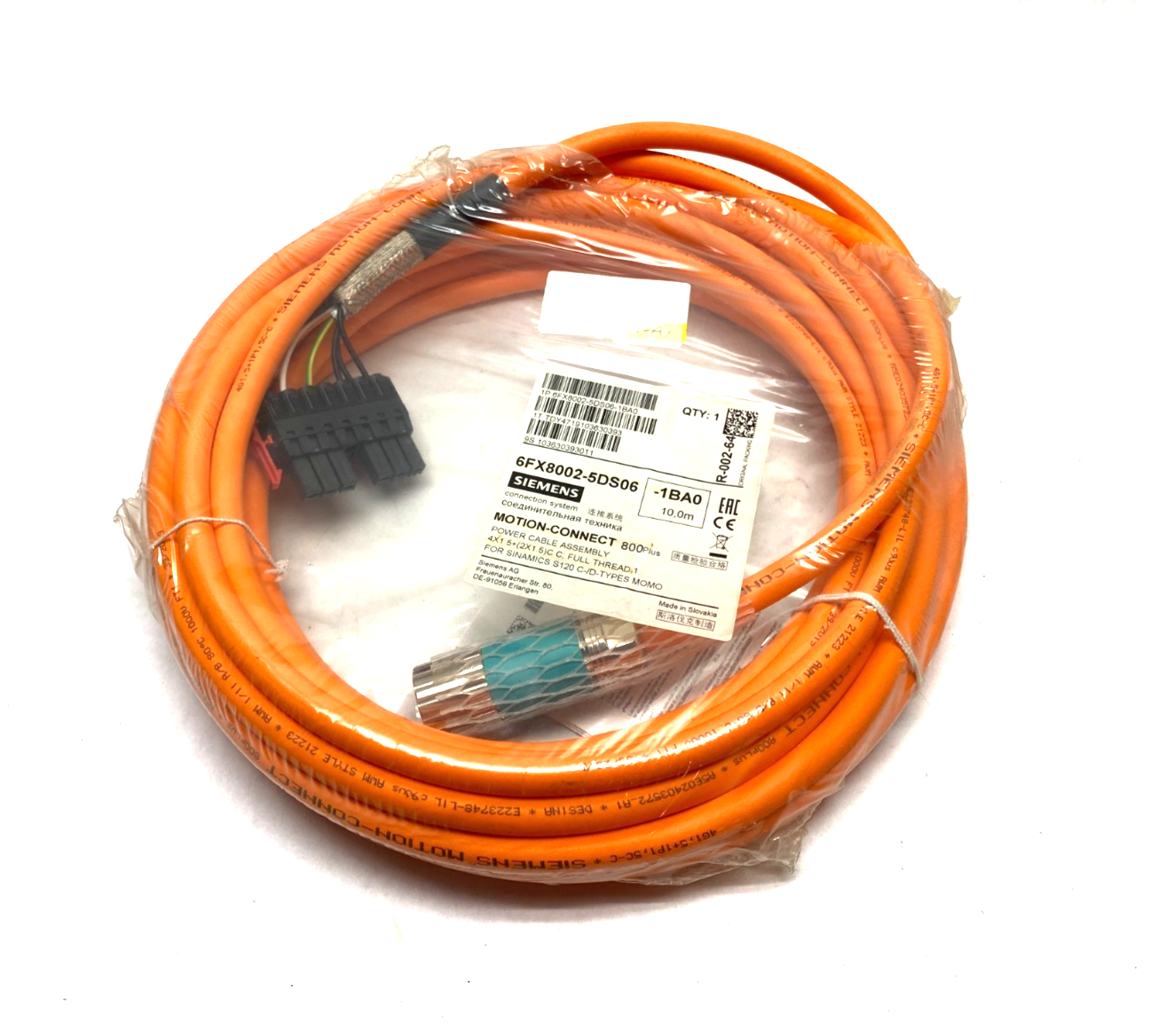 Siemens 6FX8002-5DS06-1BA0 MOTION-CONNECT Power Cable Assembly 10m 800Plus - Maverick Industrial Sales