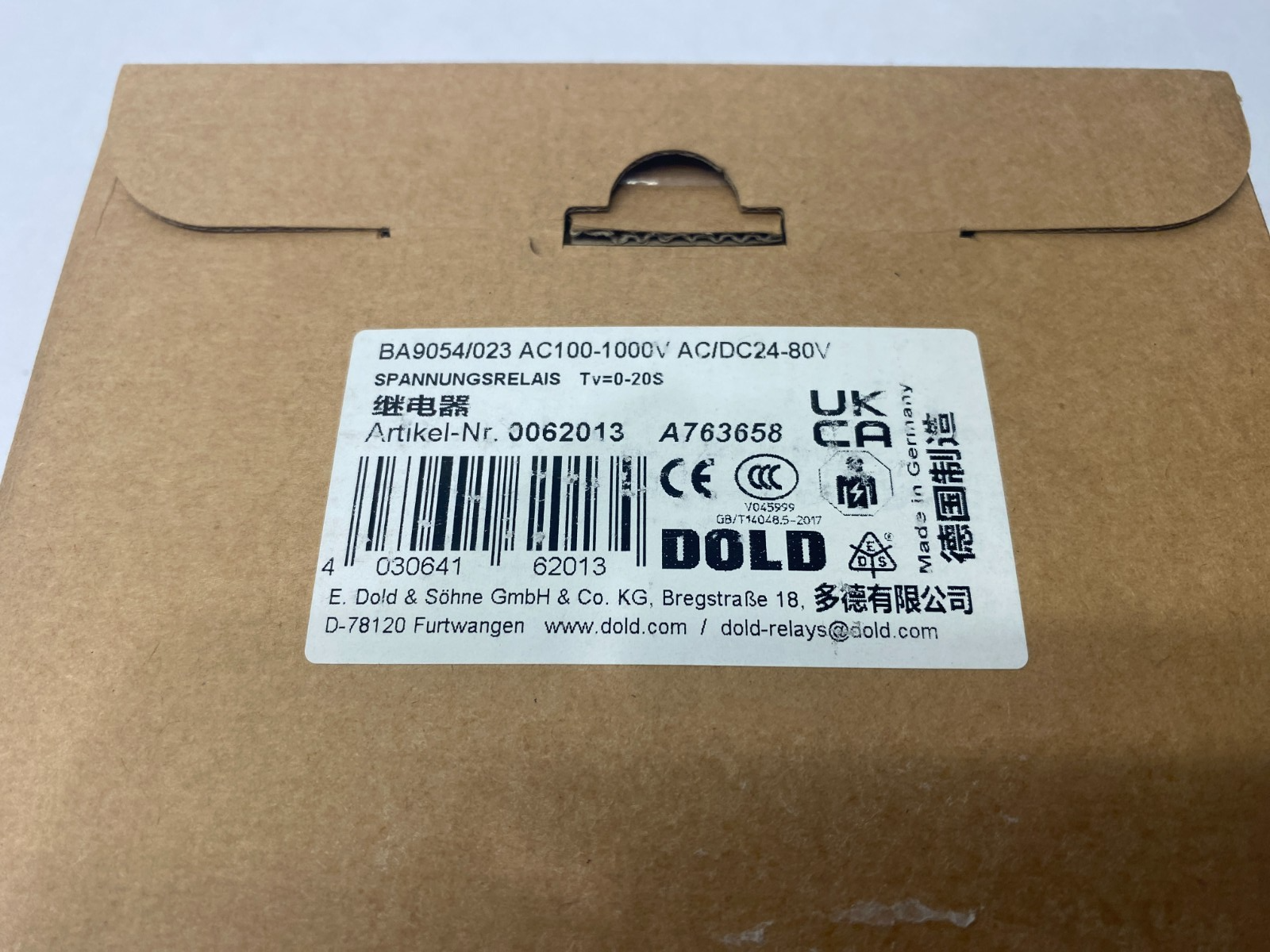 E. Dold & Söhne 0062013 Voltage Change Relay BA9054/023 AC100-1000V AC/DC24-80V - Maverick Industrial Sales