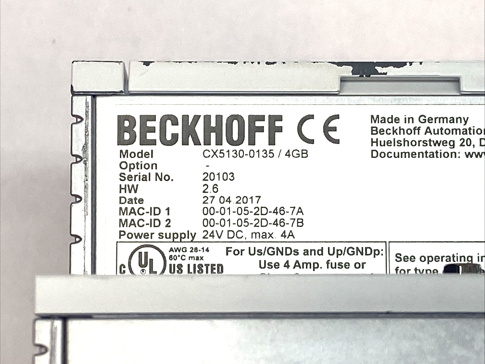 Beckhoff CX5130-0135/4GB CPU Module 24VDC 4A 4GB - Maverick Industrial Sales