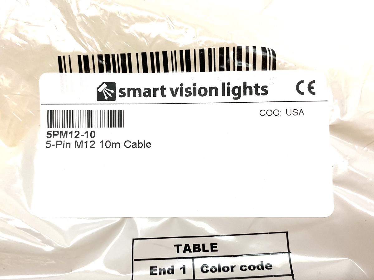Smart Vision Lights 5PM12-10 Lighting Connection Cable M12 5-Pin to Open Leads - Maverick Industrial Sales