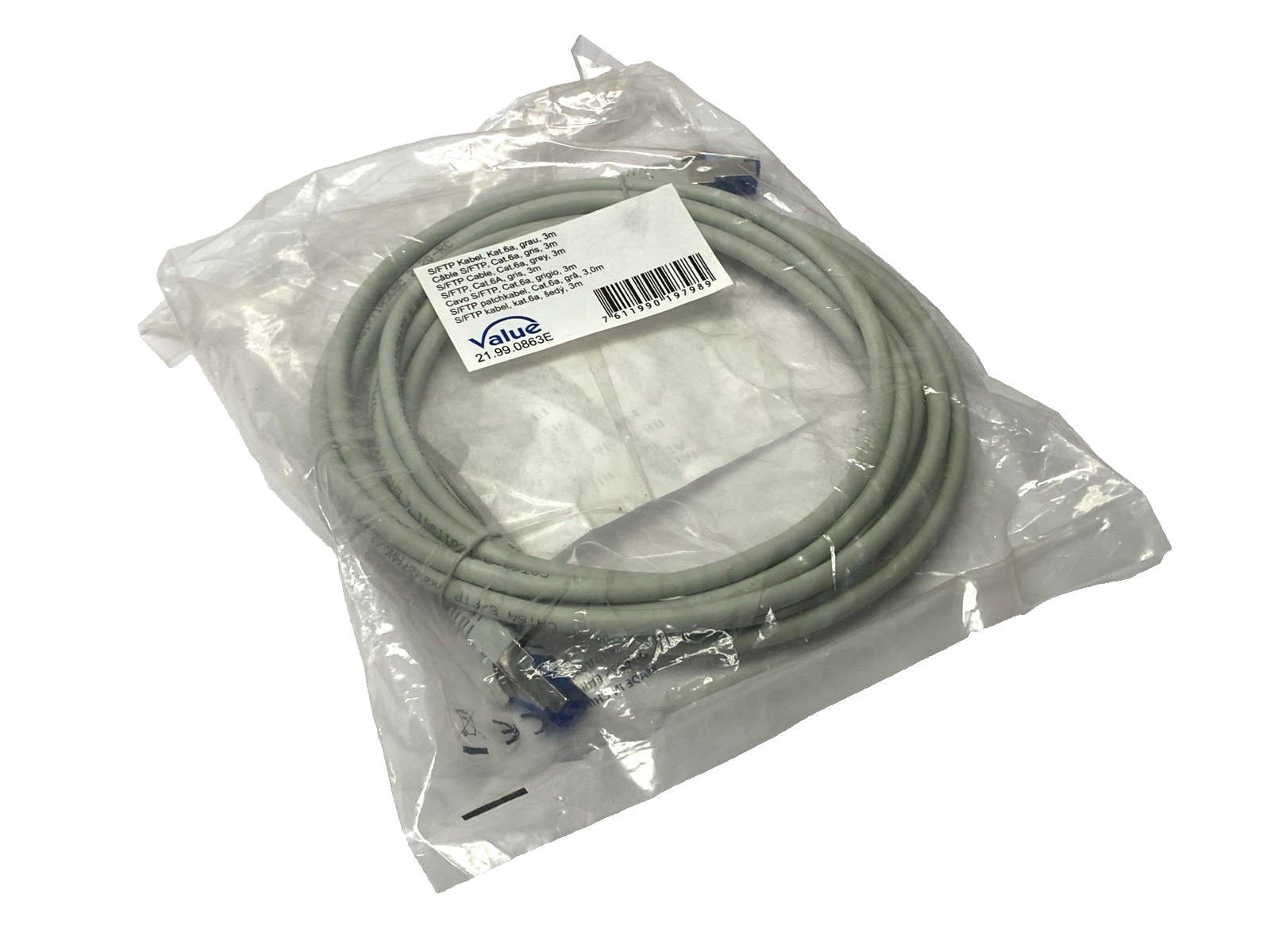Value 21.99.0863E Double Ended Ethernet Cable Gray Male RJ45 Connectors 3m - Maverick Industrial Sales