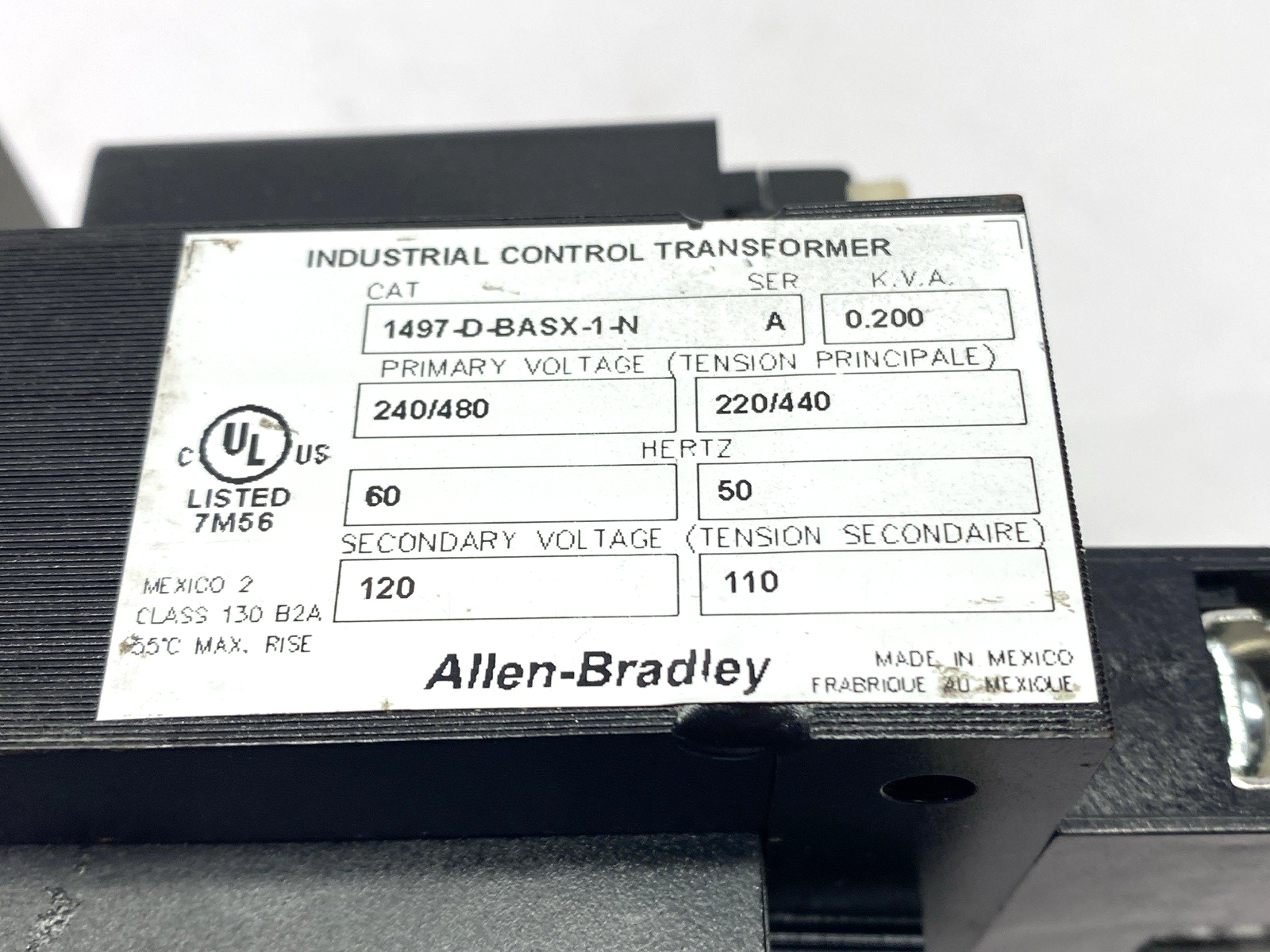 1497-D-BASX-1-N | Allen Bradley Ser. A Control Transformer MISSING TERMINAL SCREWS - Used - Maverick Industrial Sales