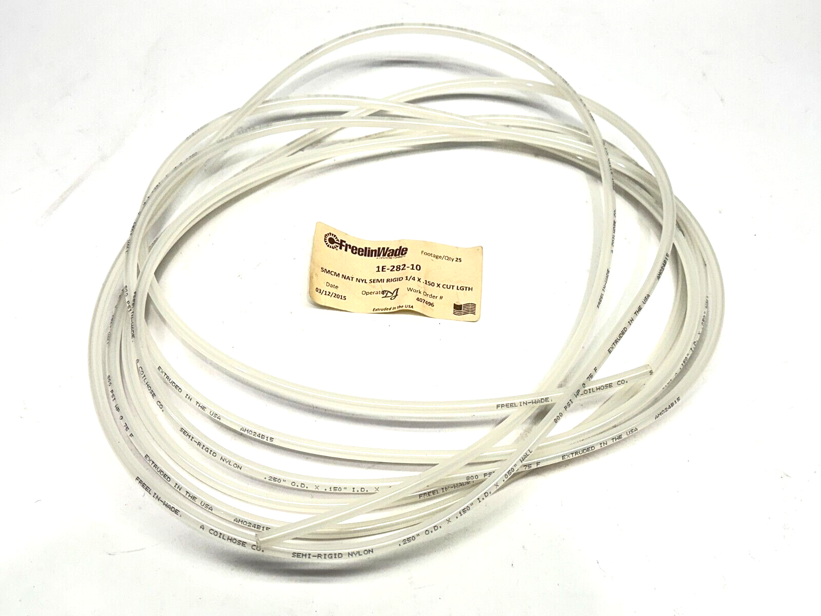 FreelinWade 1E-282-10 Nylon 11 High Pressure Tubing Natural 10 1/4" OD 17ft - Maverick Industrial Sales