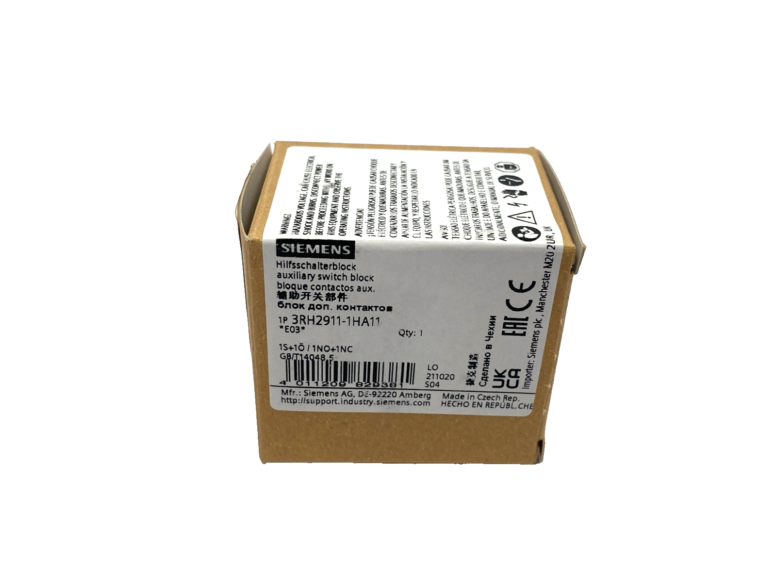 Siemens 3RH2911-1HA11 Auxiliary Switch Block 1 NO + 1 NC, For 3RT2 & 3RH2 - Maverick Industrial Sales