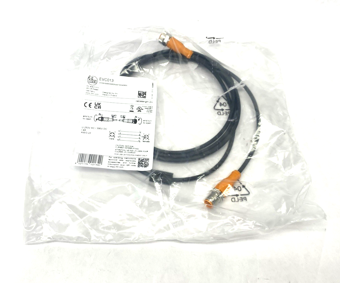EVC013 | ifm Connection Cable M12 M to F 2m Length VDOGH040MSS0002H04STGH040MSS - New - Maverick Industrial Sales