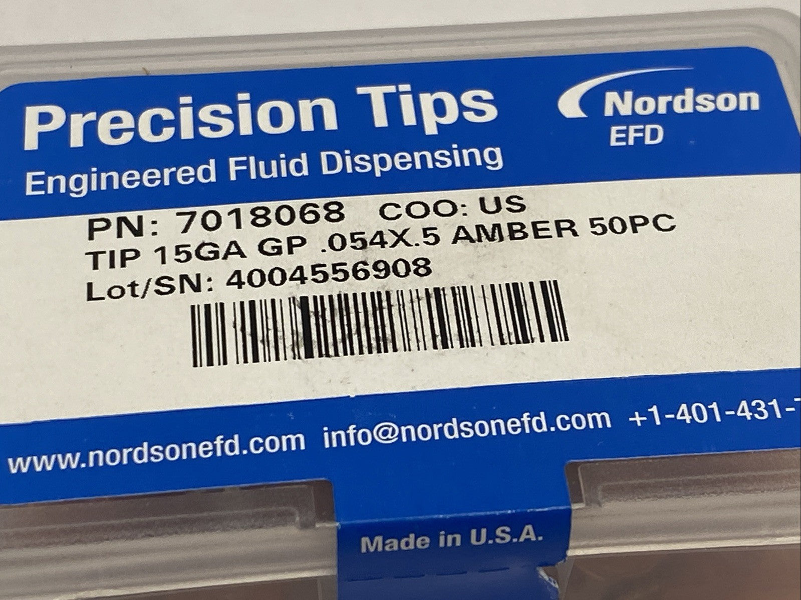 Nordson EFD 7018068 Precision Dispense Tip 15GA GP 0.054" x 0.5" Amber BOX OF 50 - Maverick Industrial Sales