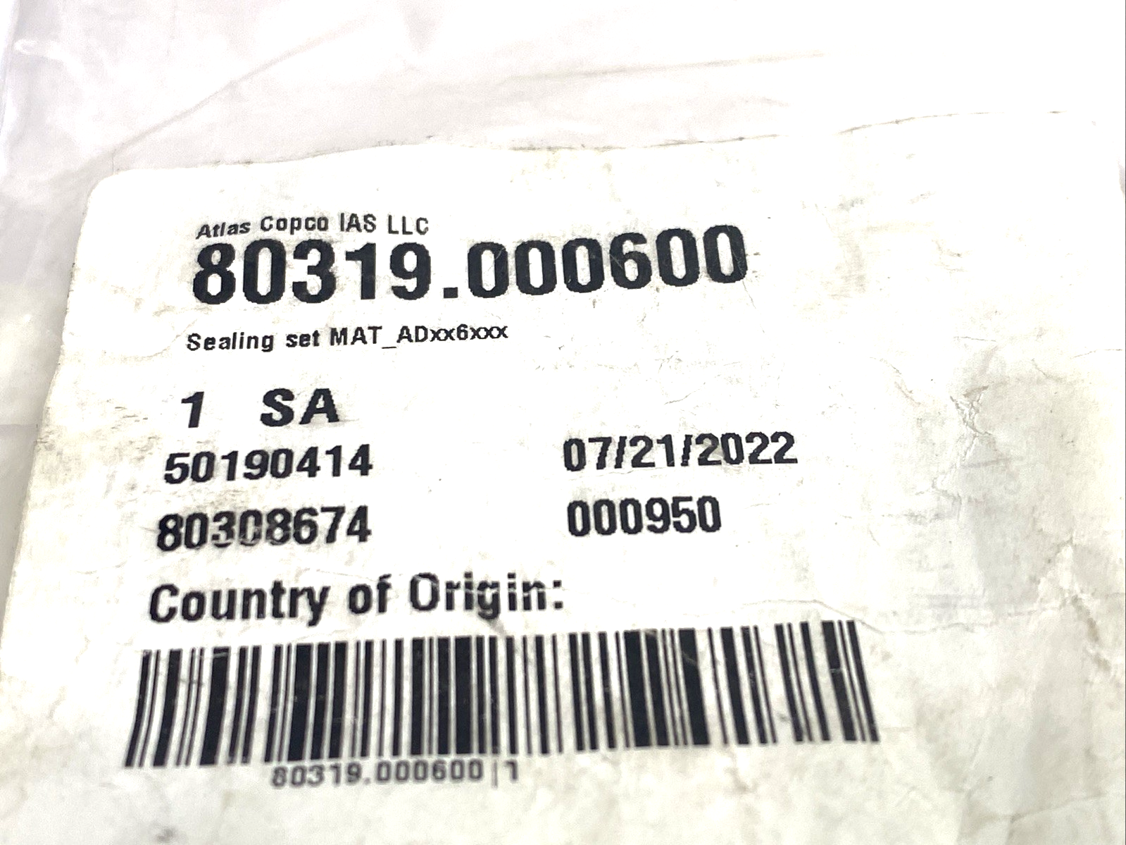 Atlas Copco 80319.000600 Sealing Set/ Seal Kit MAT ADXX6XX 80319.0006 - Maverick Industrial Sales