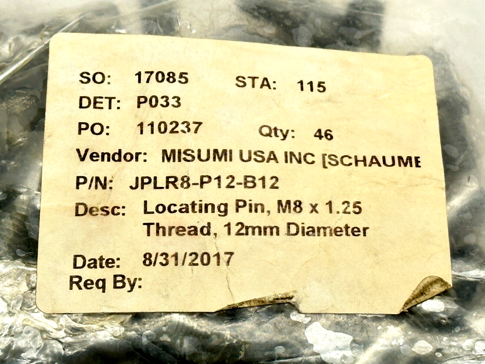 JPLR8-P12-B12 Large Head Locating Pin M8 x 1.25 12mm Diameter LOT OF 46 - Maverick Industrial Sales