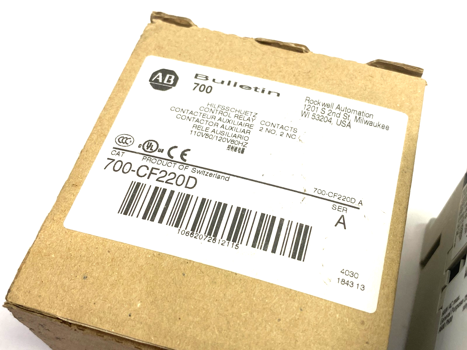 700-CF220D | Allen Bradley Ser. A Control Relay 2 NO, 2 NC Contacts - New – Open box - Maverick Industrial Sales