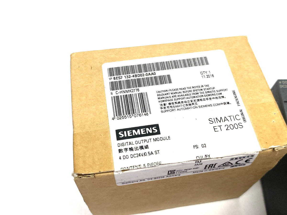 6ES7132-4BD02-0AA0 | Siemens SIMATIC DP ET200S Ele. Module 4 DO Standard, BOX OF 4 - New – Open box - Maverick Industrial Sales