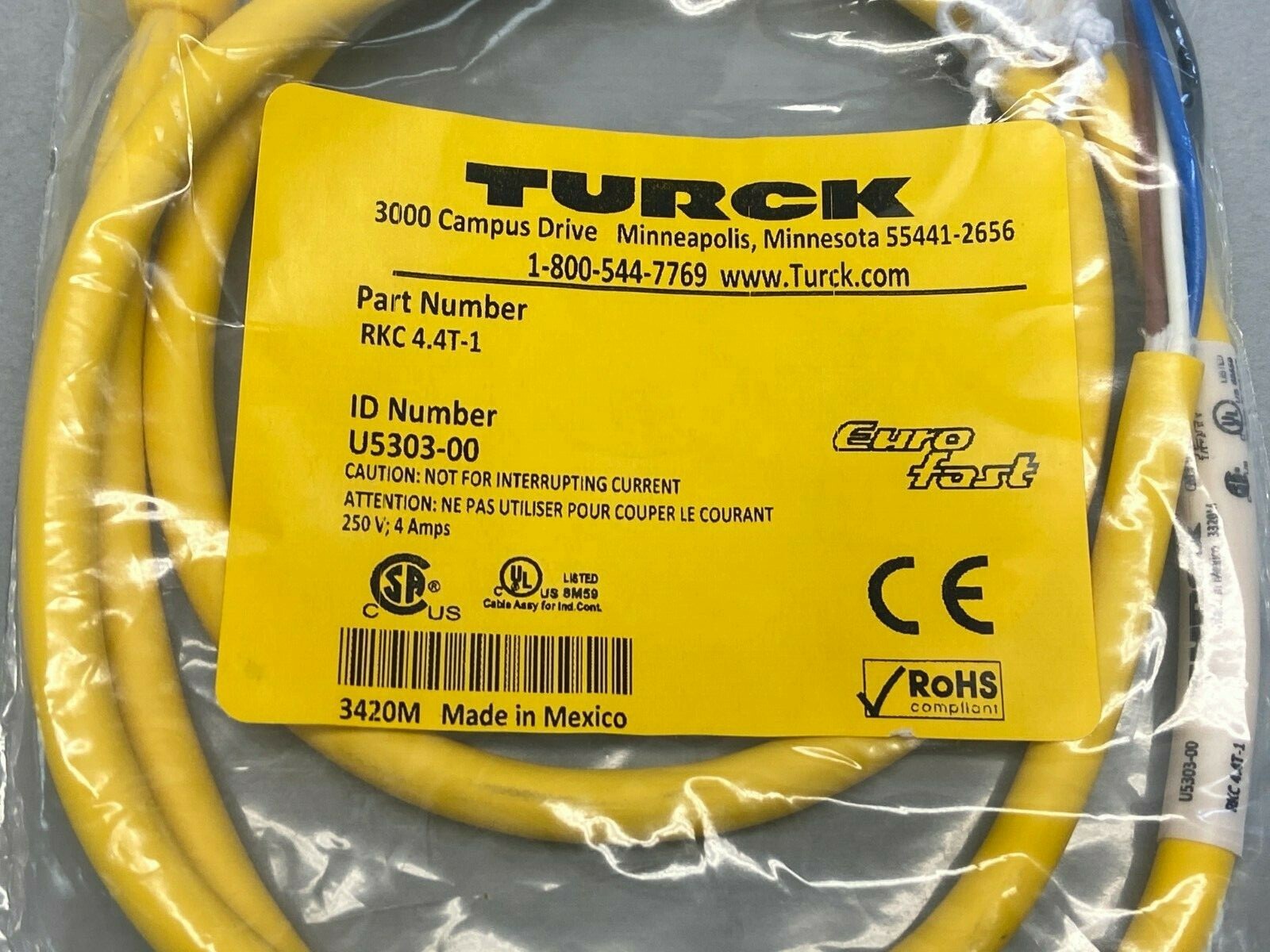 Turck RKC 4.4T-1 Single-Ended Cordset U5303-00 - Maverick Industrial Sales