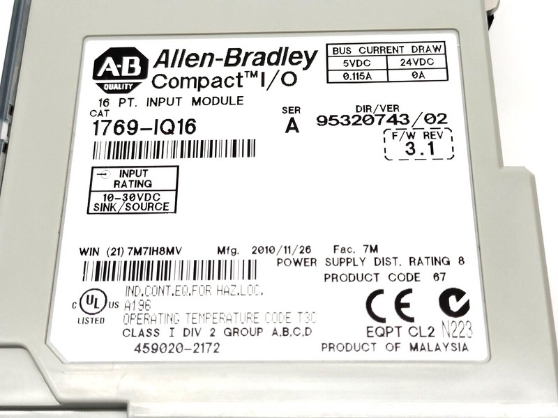 Allen Bradley 1769-IQ16 Ser. A CompactLogix 16 Pt Digital Input Module - Maverick Industrial Sales