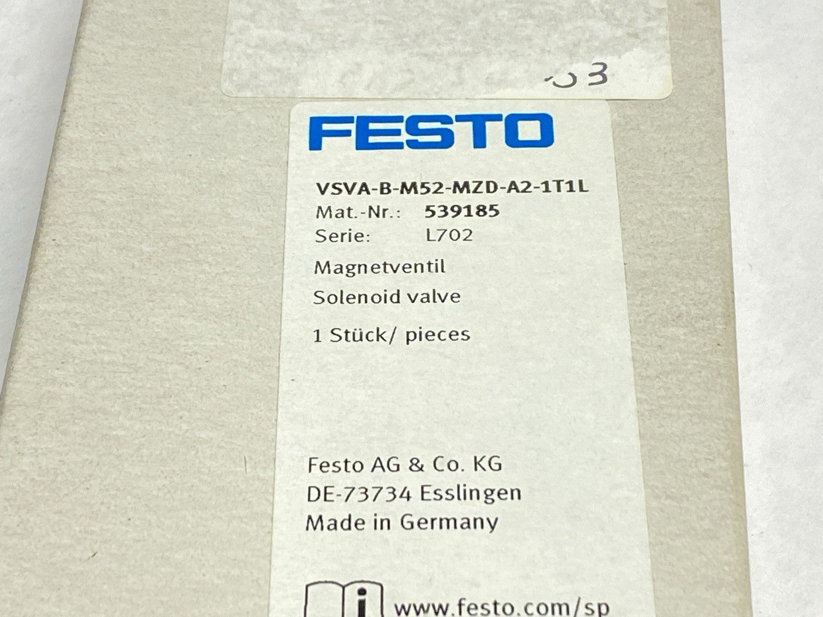 Festo VSVA-B-M52-MZD-A2-1T1L Pneumatic Solenoid Valve 539185 - Maverick Industrial Sales