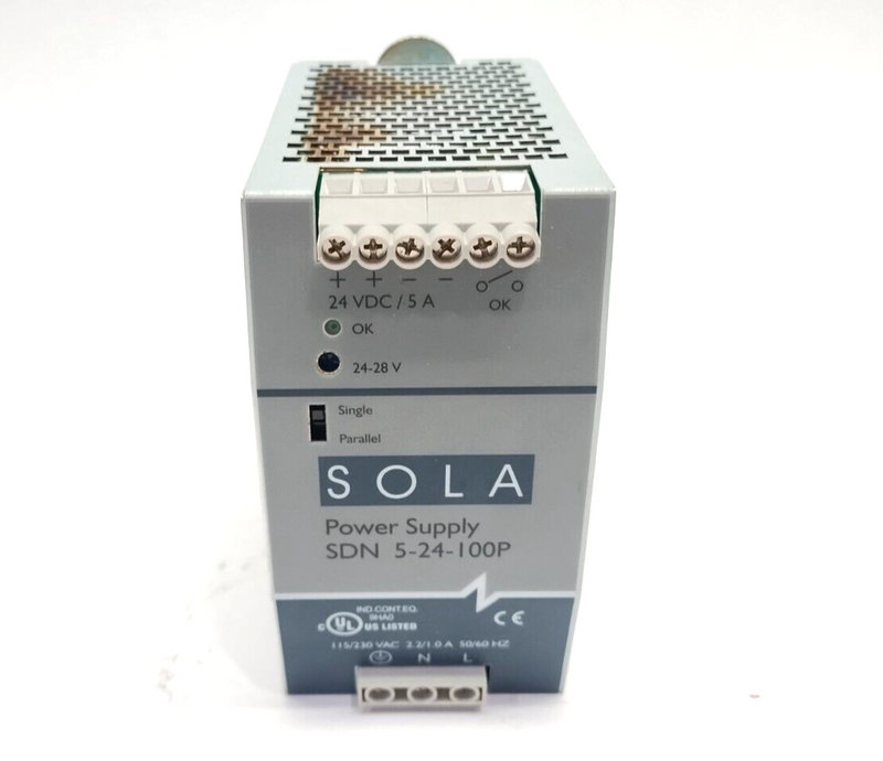 Sola HD SDN 5-24-100P Power Supply 115/230VAC  2.2/1.0A 24VDC 5A 120W - Maverick Industrial Sales