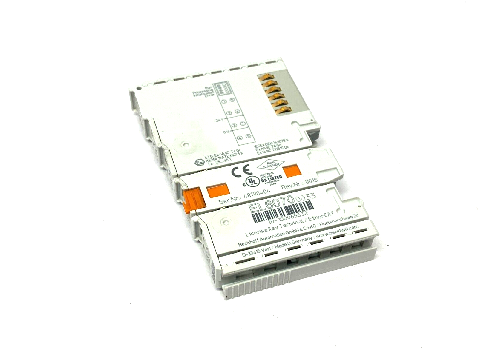 Beckhoff EL6070-0033 EtherCAT License Key Terminal Rev. 0018 - Maverick Industrial Sales