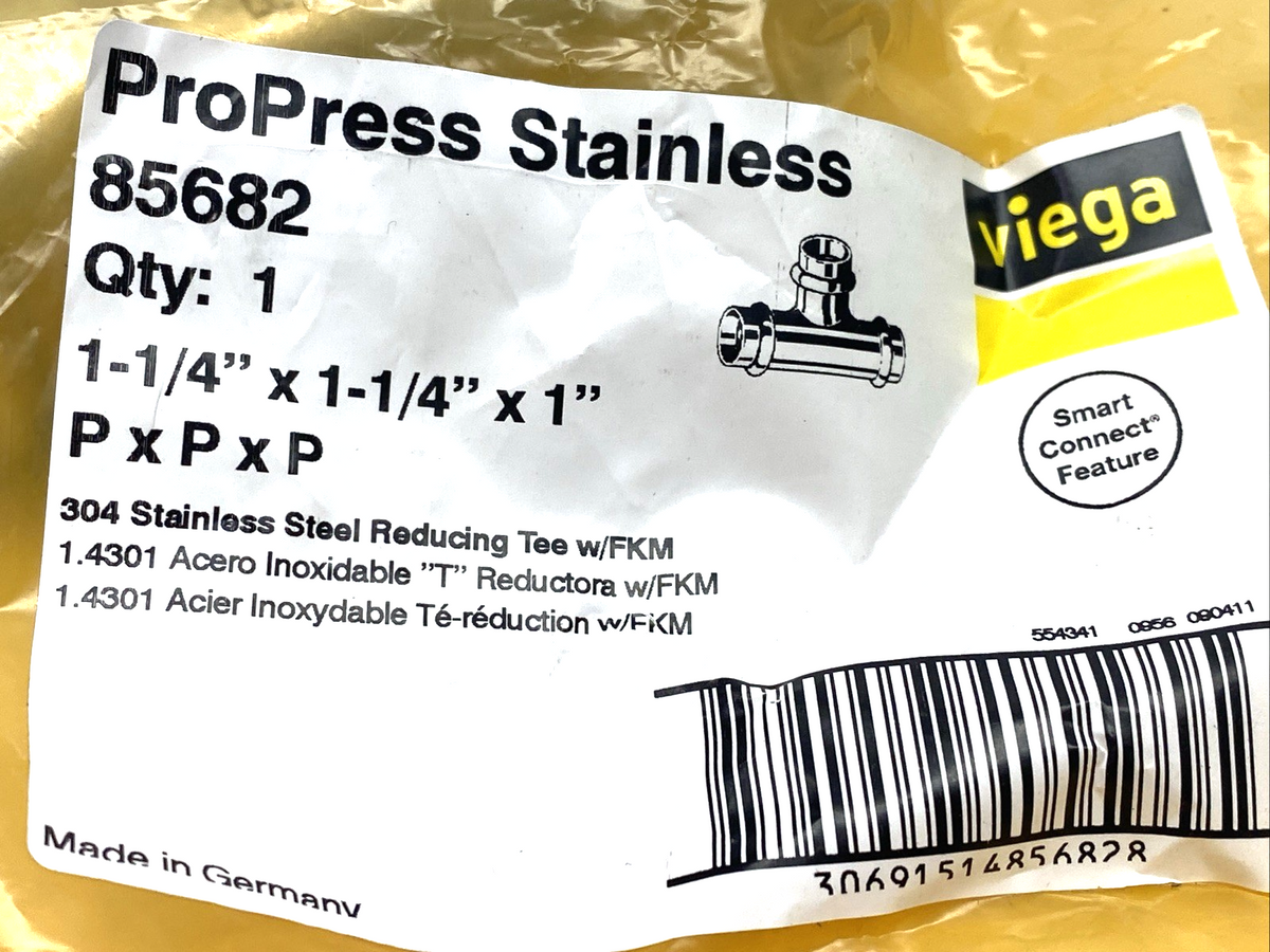 Viega 85682 ProPress Stainless Inch Tee 304SS 1-1/4" x 1-1/4" x 1" - Maverick Industrial Sales