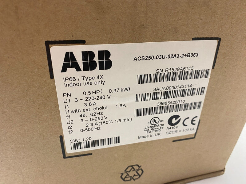 ABB ACS250-03U-02A3-2+B063 Variable Frequency Micro Drive Type 4X IP66 - Maverick Industrial Sales