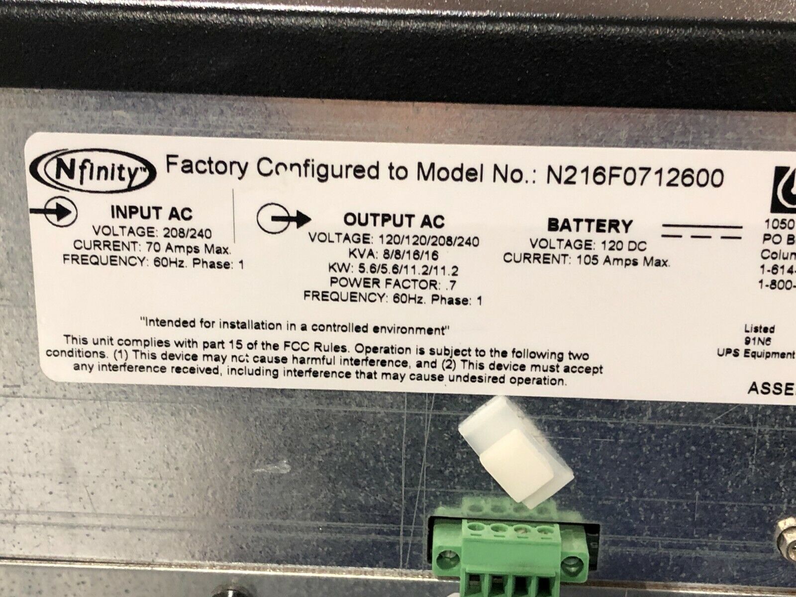 Liebert Nfinity N216F0712600 Tower UPS 13 Minute Full Load 16kVA - Maverick Industrial Sales