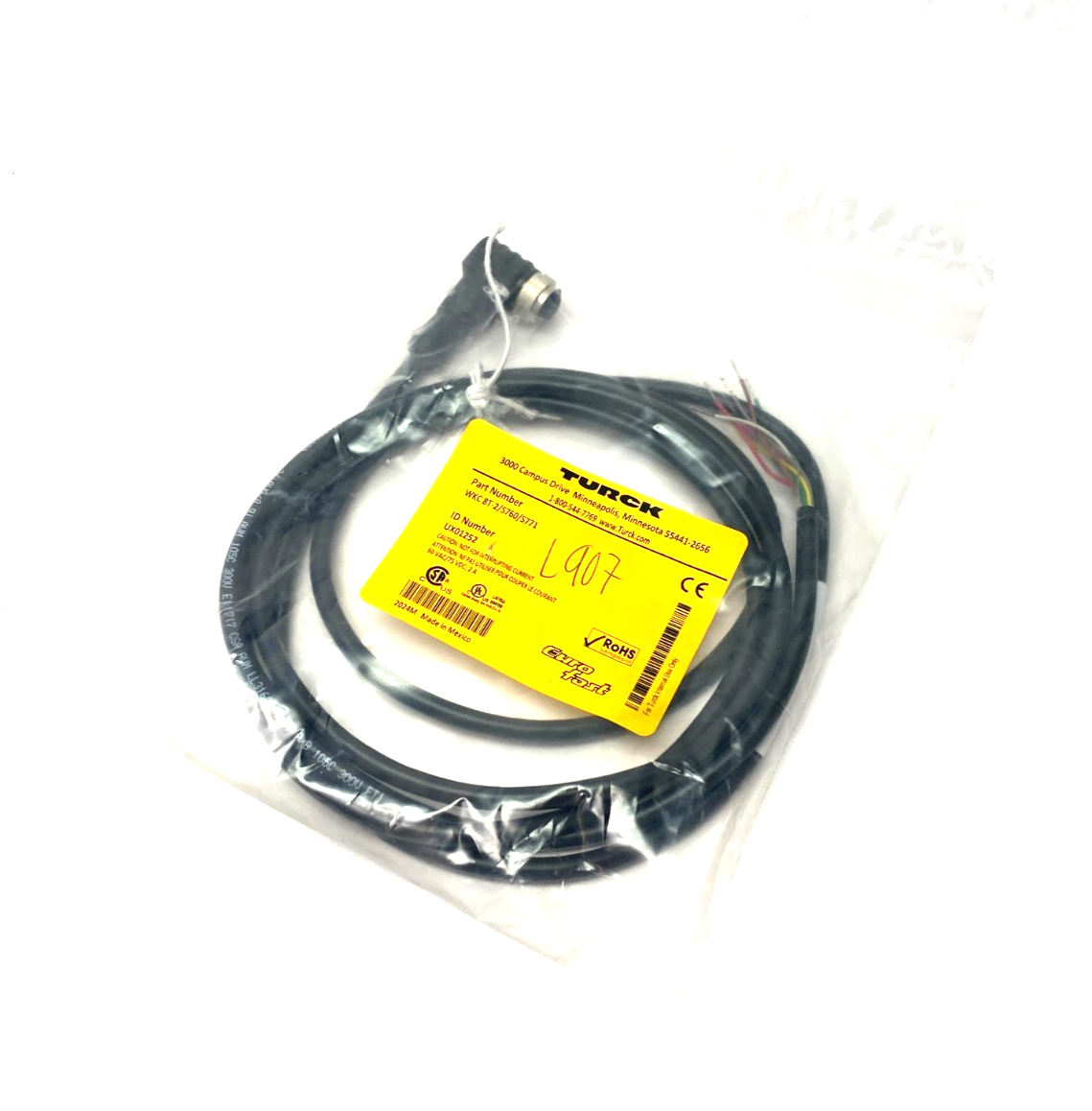 Turck WKC 8T-2/S760/S771 Eurofast Single Ended Cordset Angle M12 8-Pin UX01252 - Maverick Industrial Sales