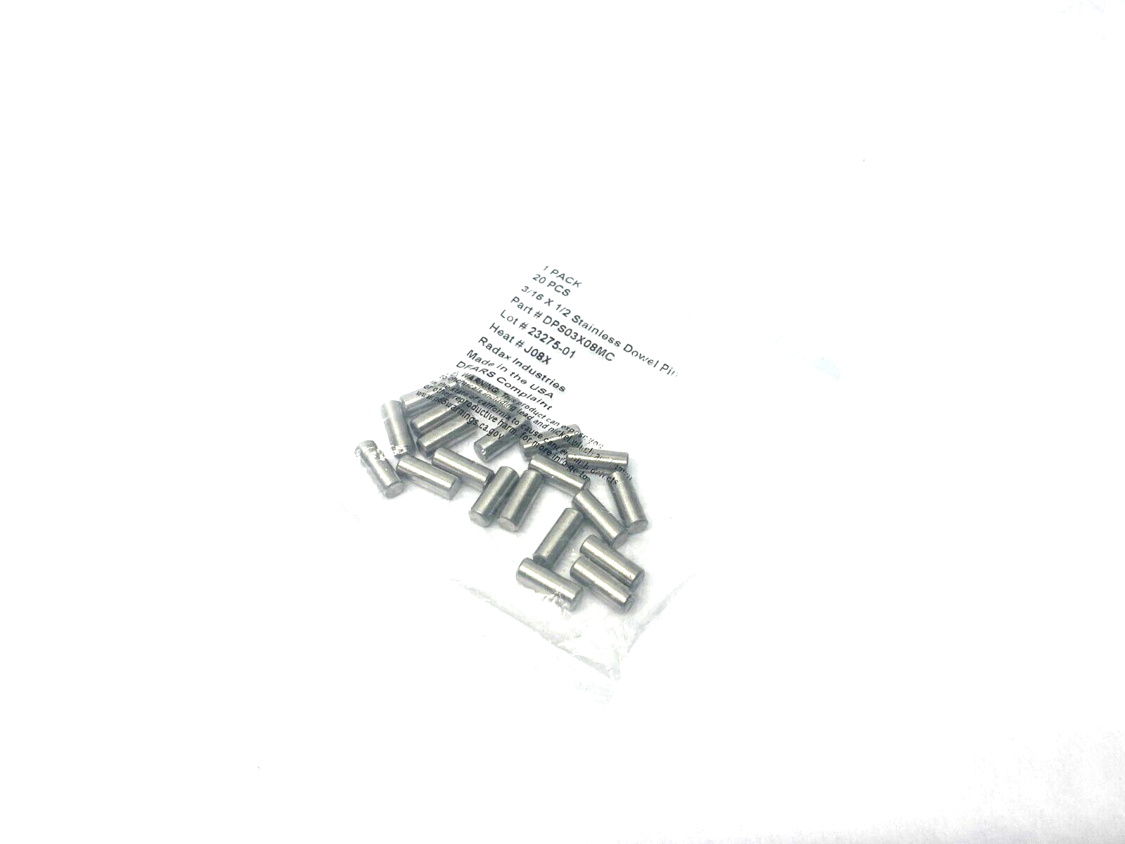 Radax Industries DPS03X08MC Stainless Steel Dowel Pin 3/16" x 1/2" PKG OF 20 - Maverick Industrial Sales