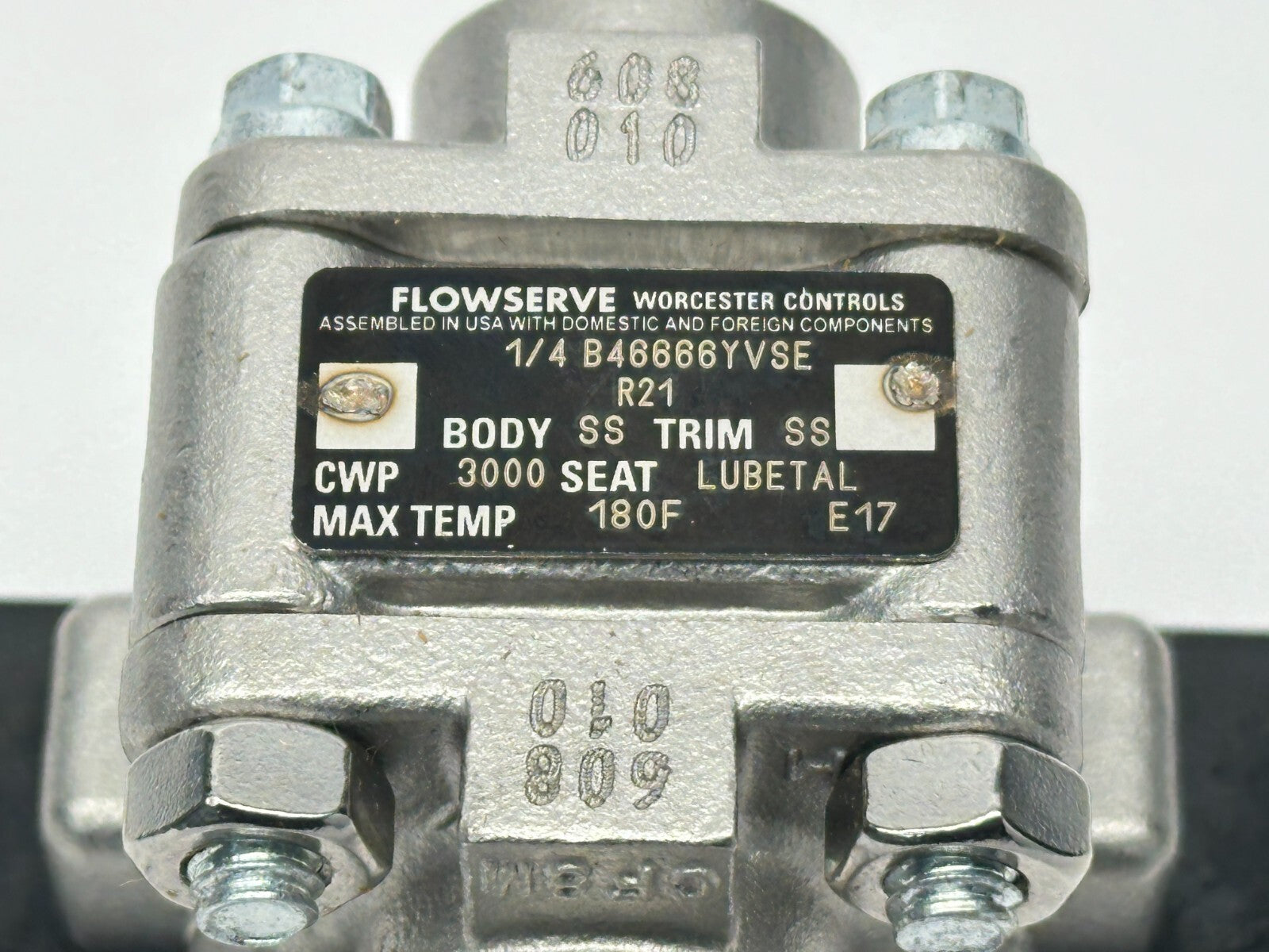 Flowserve 1/4 B46666YVSE Ball Valve SS Lubetal Seat 3000 CWP - Maverick Industrial Sales
