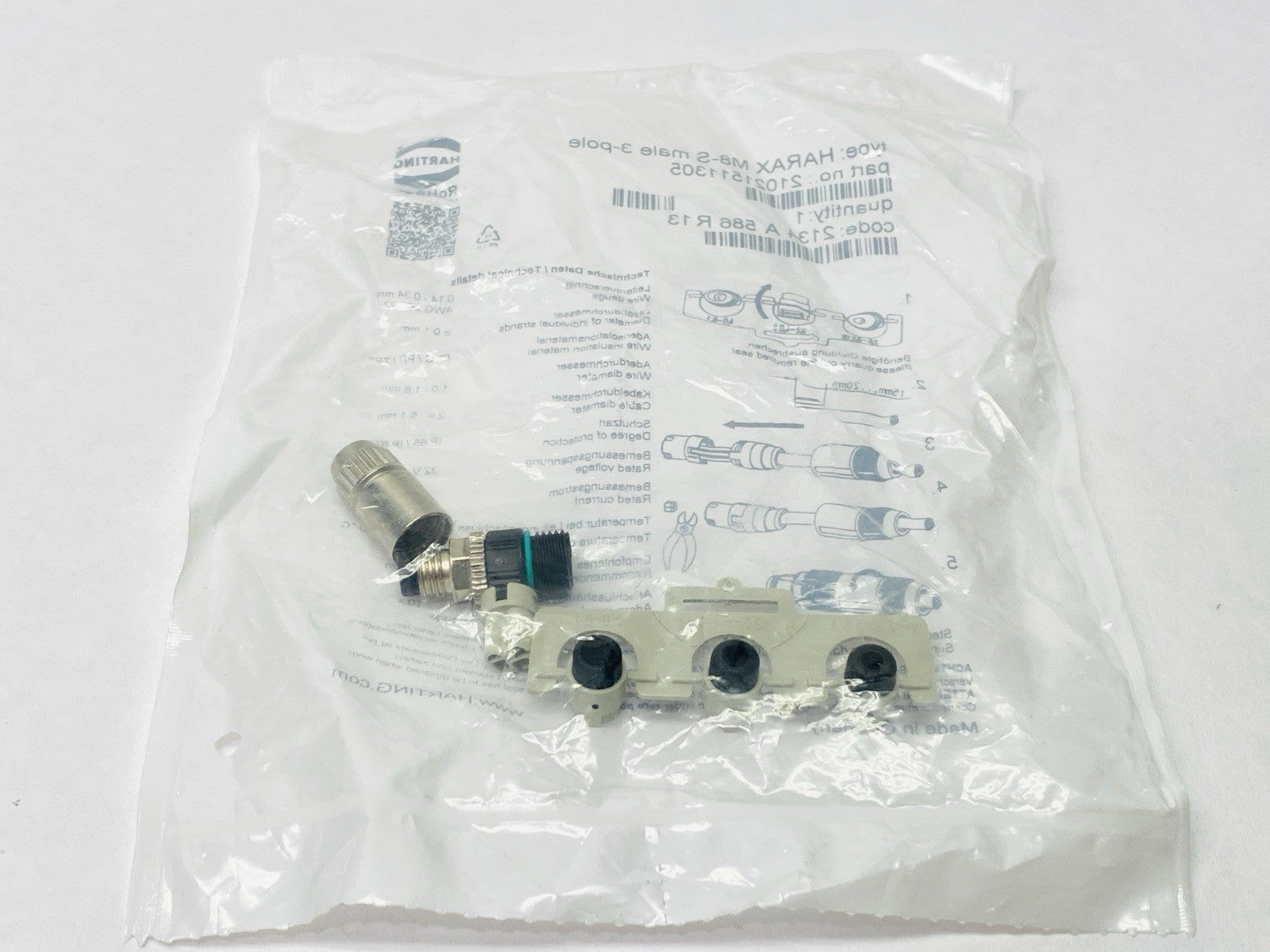 HARAX M8-S Male 3-Pole,21021511305 | Harting HARAX M8-S Male 3-Pole Circular Connector M8 21021511305 - New - Maverick Industrial Sales