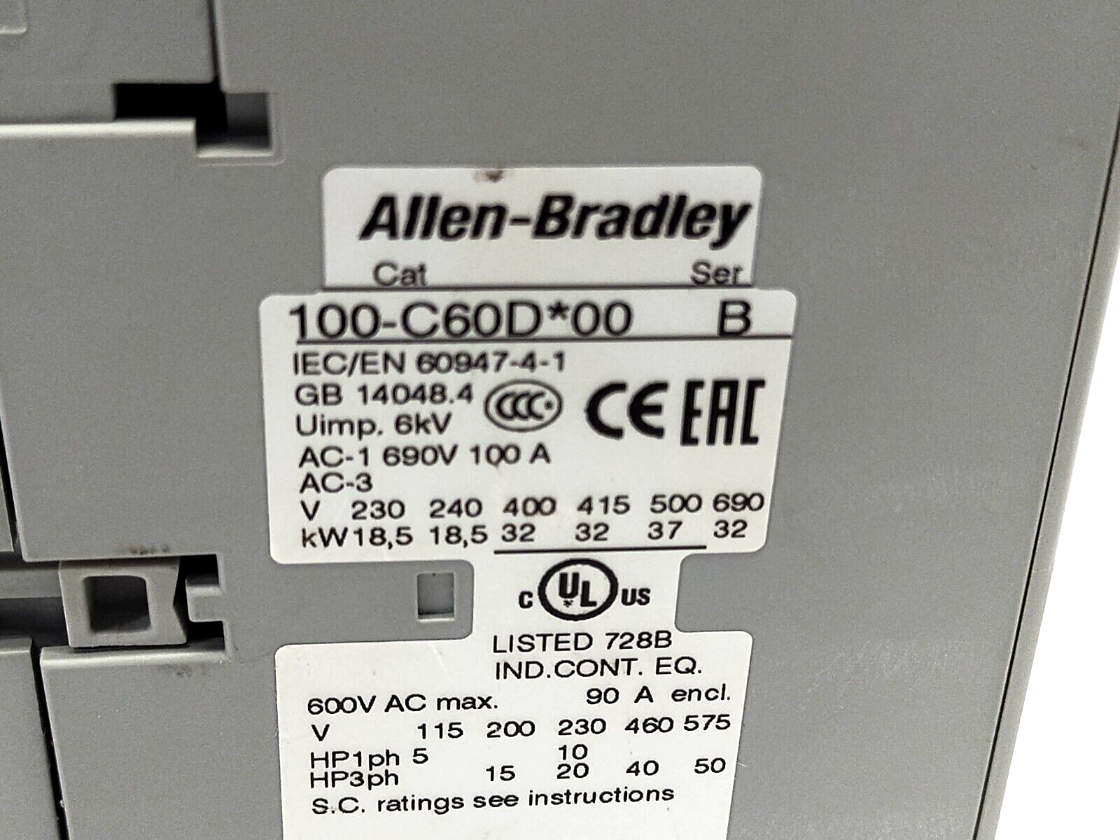100-C60DJ01 | Allen Bradley Ser B 60A IEC Contactor 24VDC Integrated Diode 1NC 0NO - New – Open Box - Maverick Industrial Sales