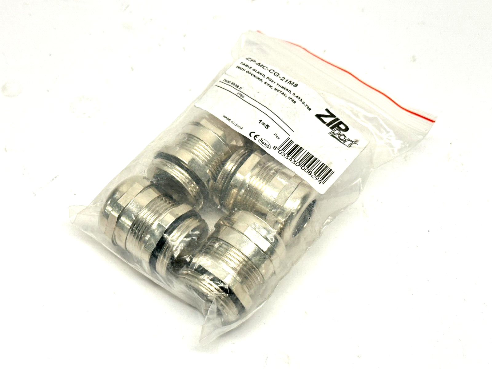 ZIPport ZP-MC-CG-21M8 Cable Gland PG21 Thread 0.433-0.708" Opening PACK OF 5 - Maverick Industrial Sales