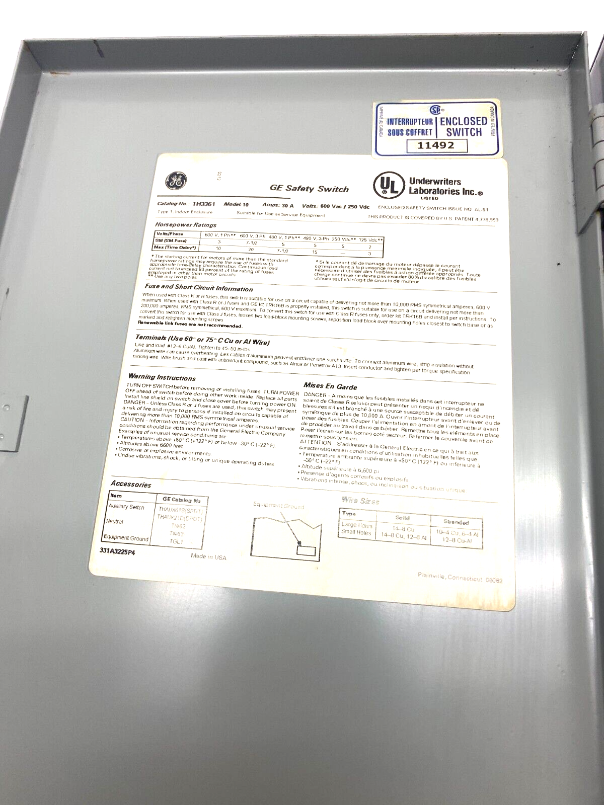 General Electric TH3361 Fusible Heavy Duty Disconnect Switch 600V 30A - Maverick Industrial Sales