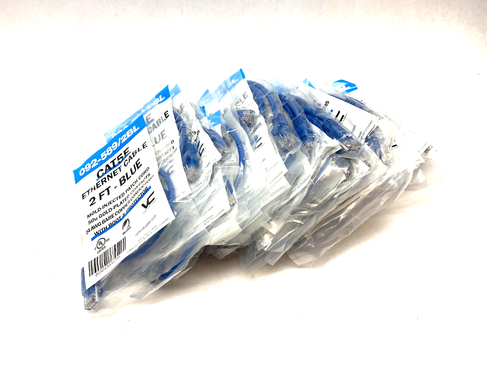 Vertical Cable 092-589/2BL Snagless Ethernet Patch Cable CAT5e 2' LOT OF 29 - Maverick Industrial Sales