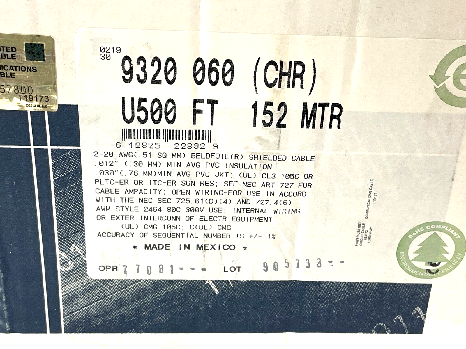 Belden 9320 060U500 Multi-Conductor Cable 20AWG 1PR Shield 500ft Box - Maverick Industrial Sales