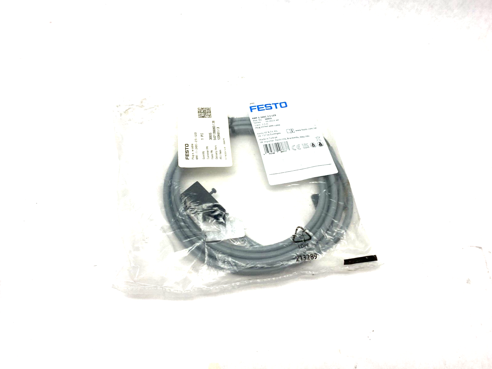 Festo KMF-1-24DC-2.5-LED Valve Plug Socket w/ Cable 2.5m Length 30935 - Maverick Industrial Sales