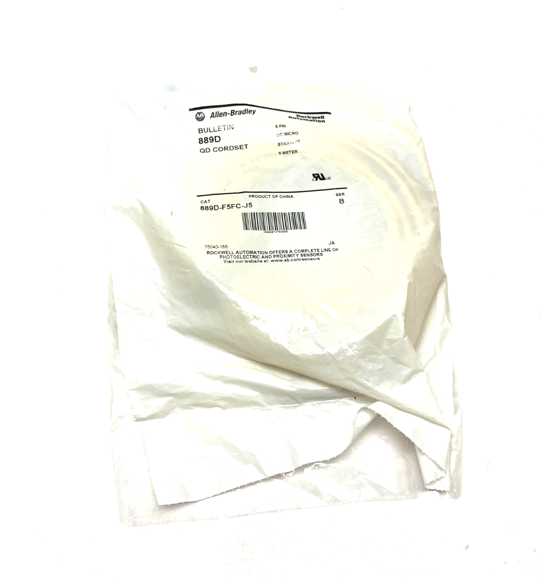 Allen Bradley 889D-F5FC-J5 Ser. B Straight DC Micro QD Cordset 5-Pin 5m - Maverick Industrial Sales