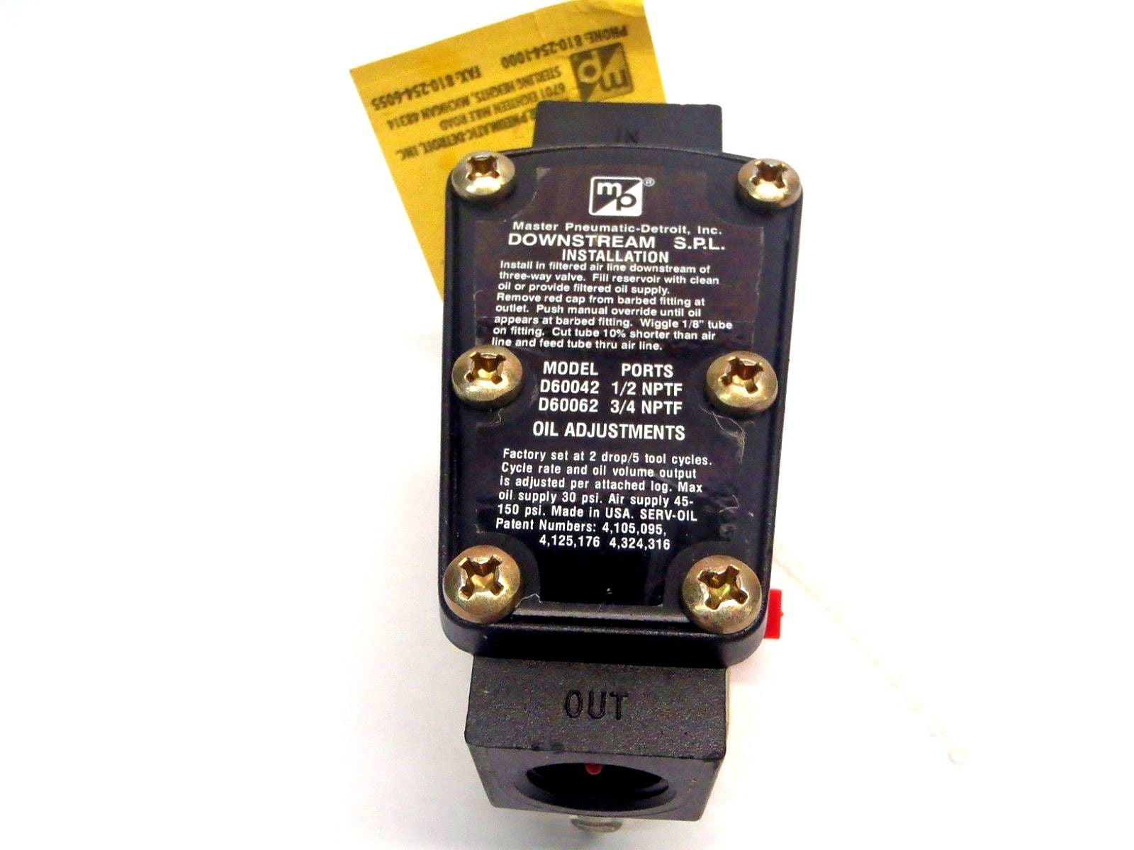 Master Pneumatic D600062 3/4" NPFT Downstream of Valve Point Serv-Oil Lubricator - Maverick Industrial Sales