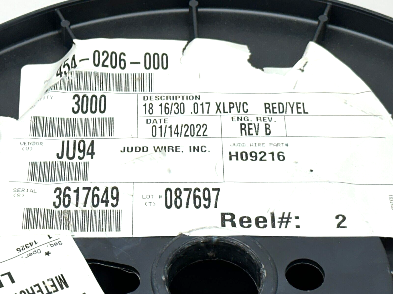 Judd Wire 454-0206-000 18AWG 16/30 .017 XLPVC H09216 3000ft Spool 230ft LEFT - Maverick Industrial Sales