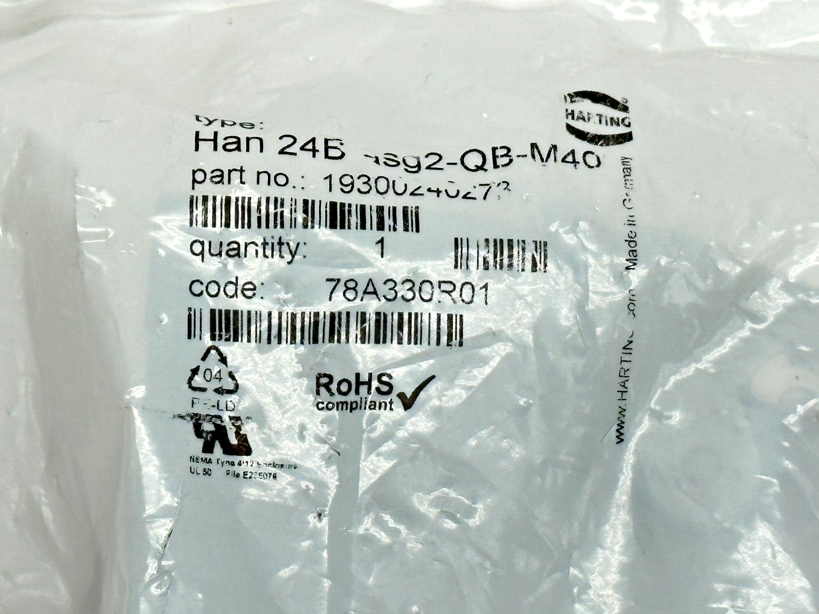 Harting 19 30 024 0273 Han B Base Surface HC 2 Levers 2x M40 Han 24B-Hsg2-QB-M40 - Maverick Industrial Sales